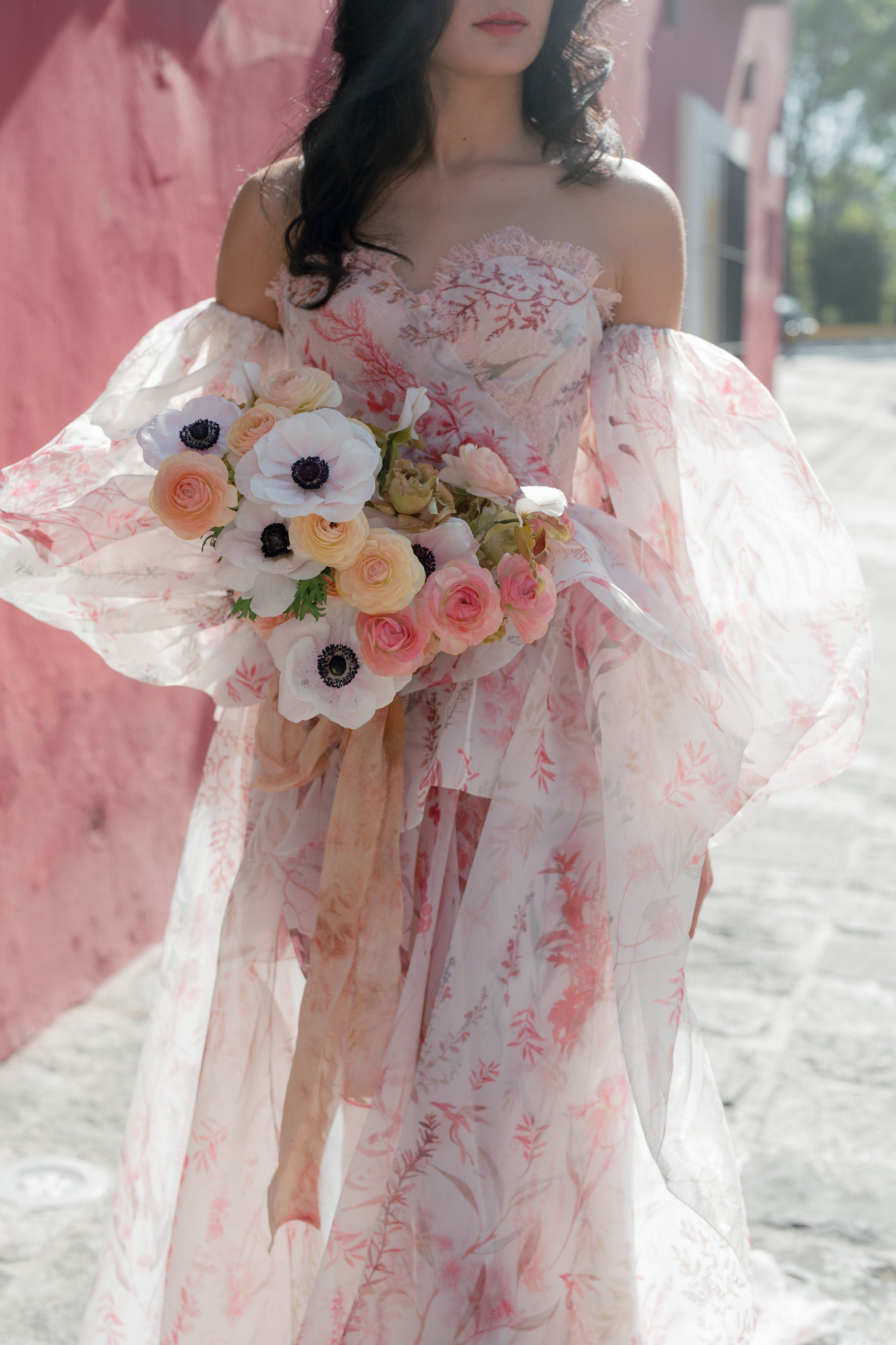 Archive Printed Underwater Wildflower Gown Blush - 3 Pieces - Mini Dress | Overskirt | Sleeves