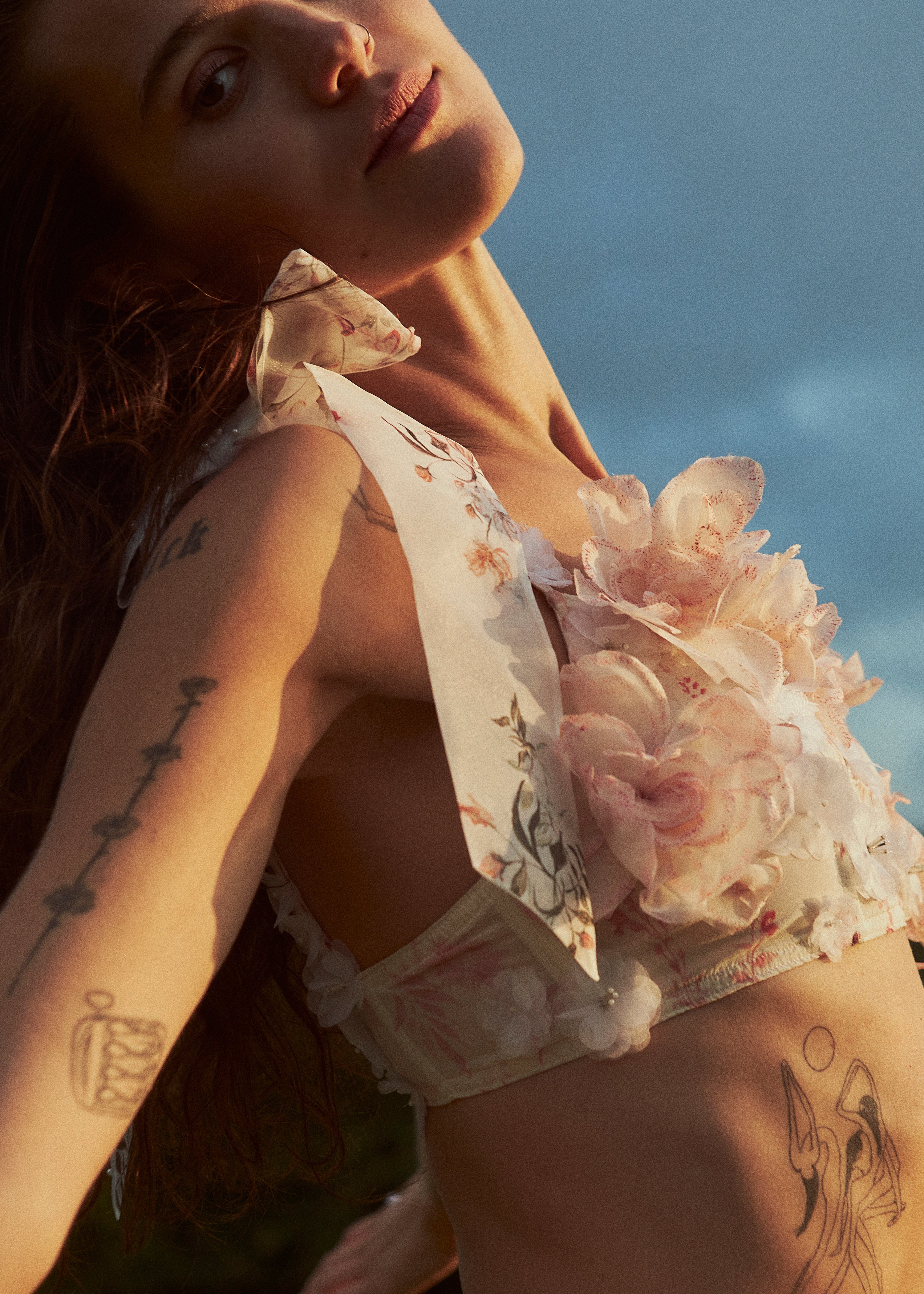 Archive Hand Painted Rose & Bow Lace Two Piece