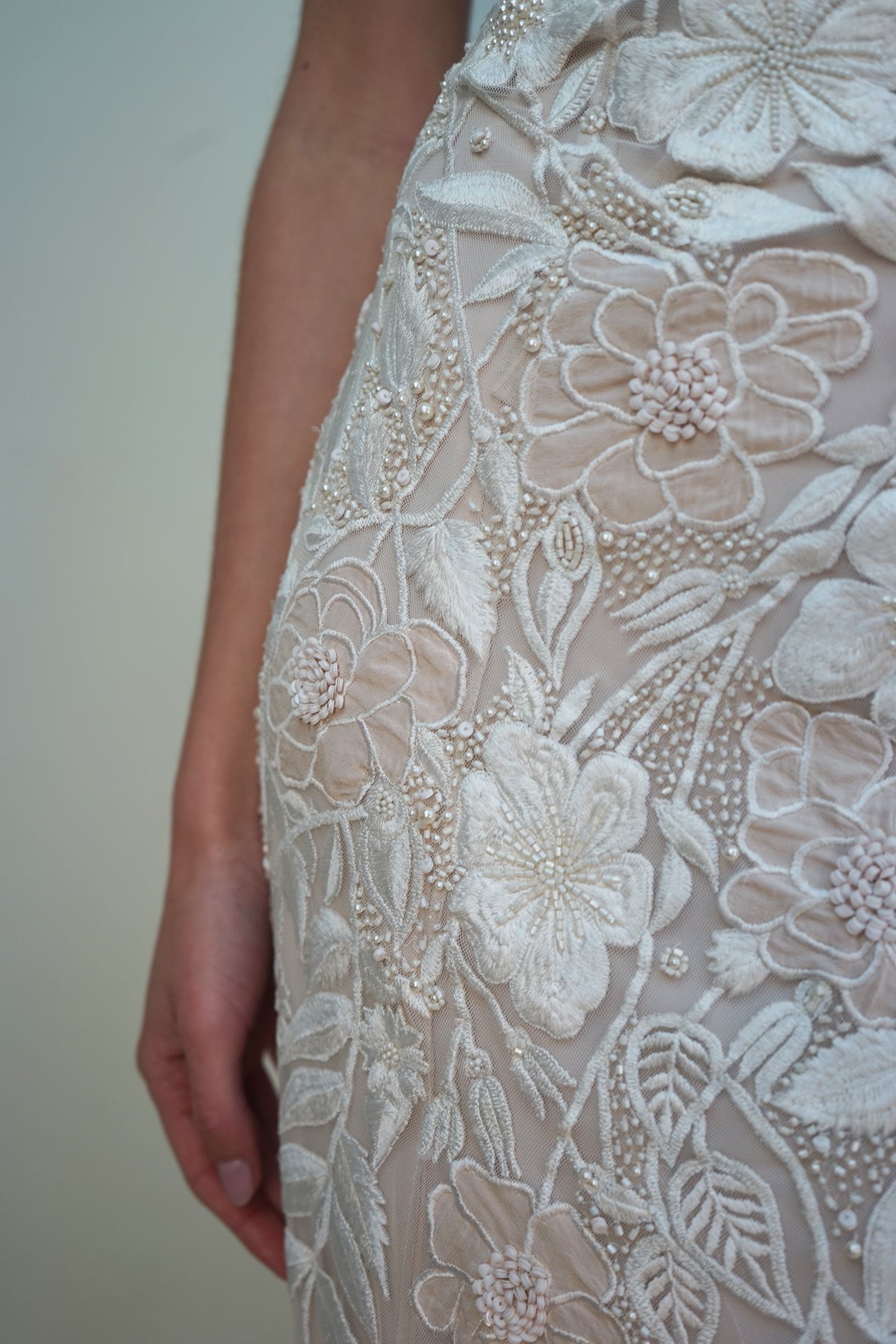 Archive Wild Rose Garden Gown With Open Back Detail in Seashell Blush with Beaded Infill