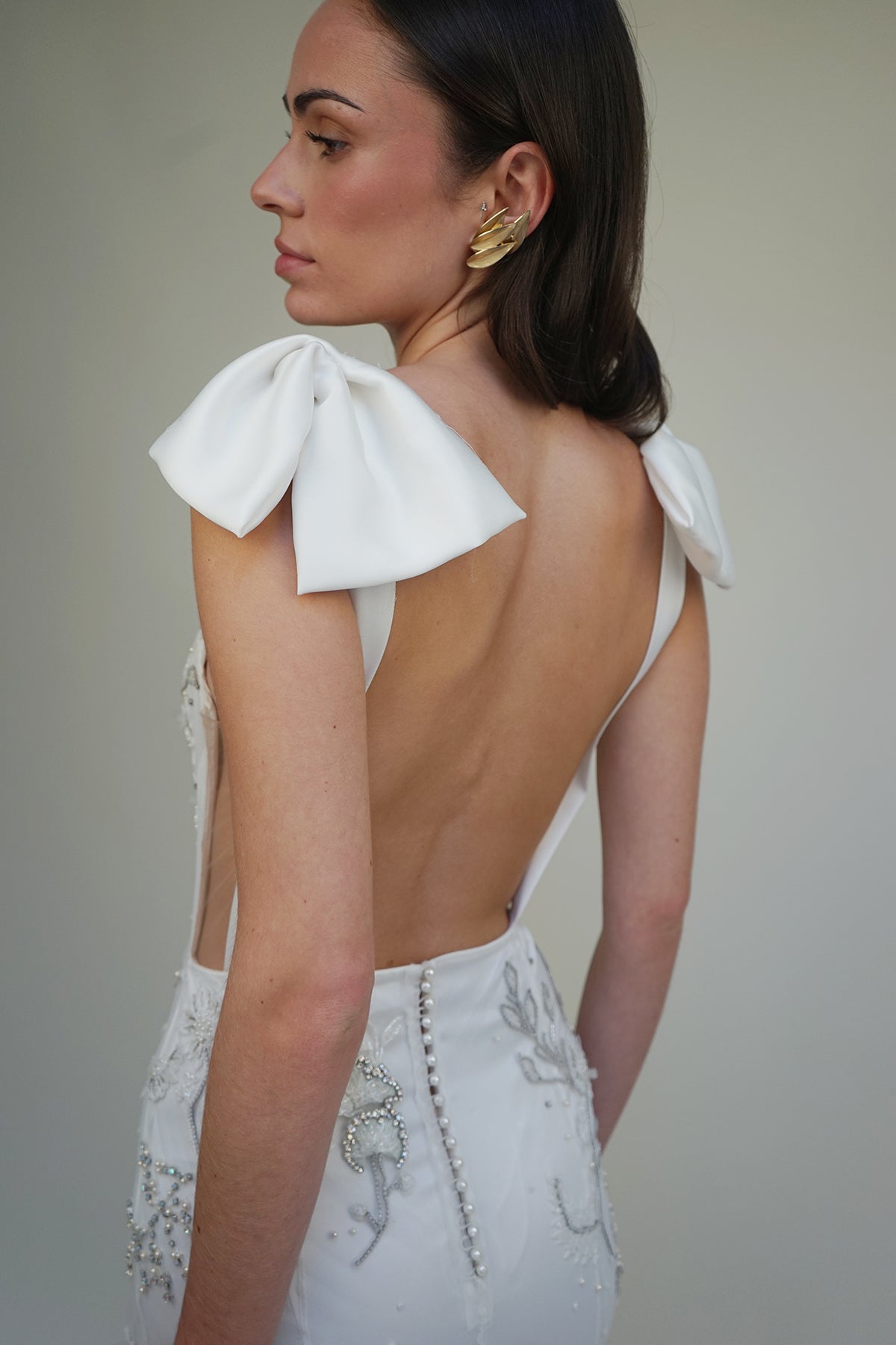 Archive Lunar Garden Cupped Deep V Gown with Satin Bow Straps