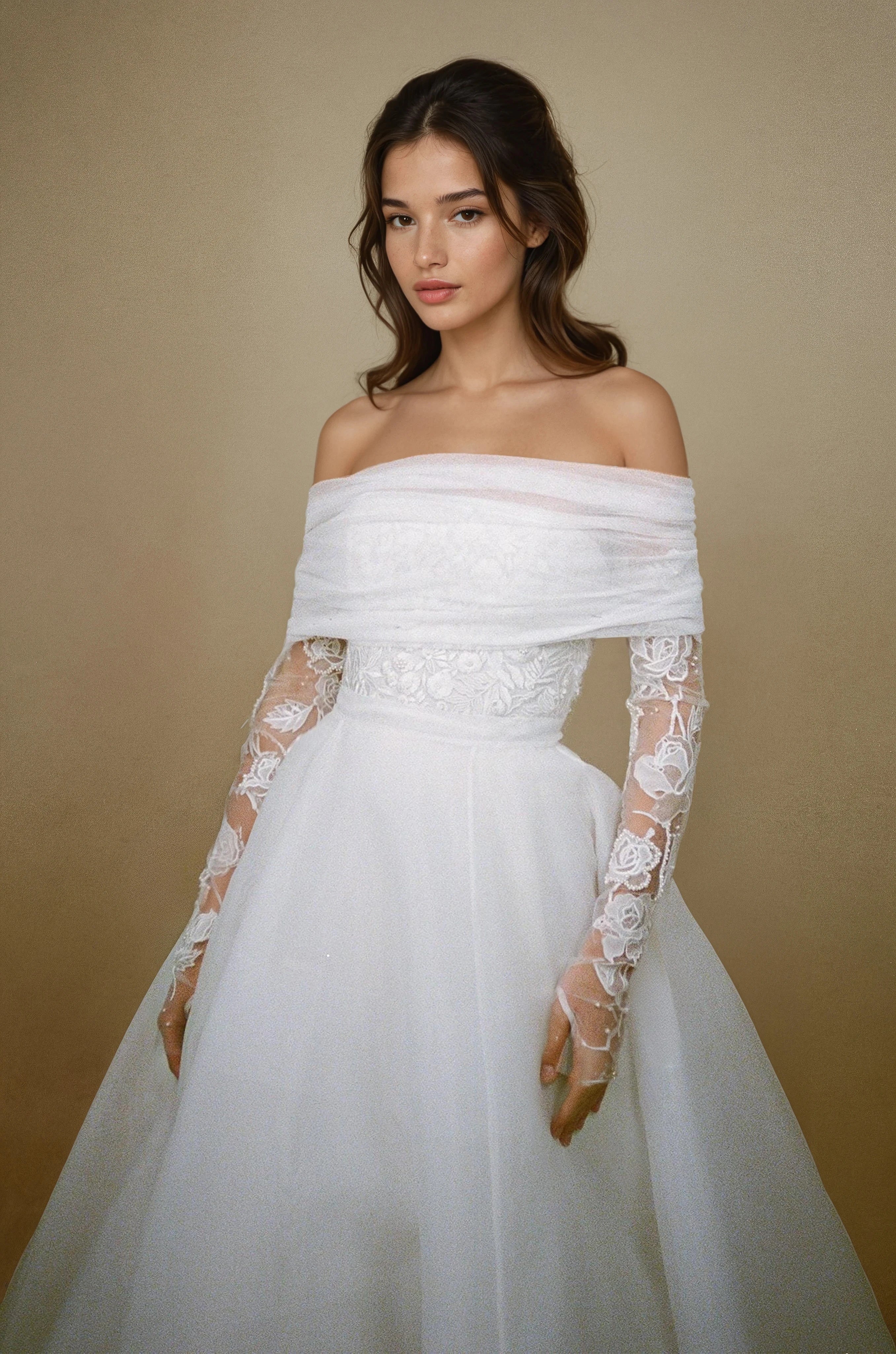ARCHIVE WISTERIA OR SEASCAPE BODICE WITH VOLUME ORGANZA OVERSKIRT