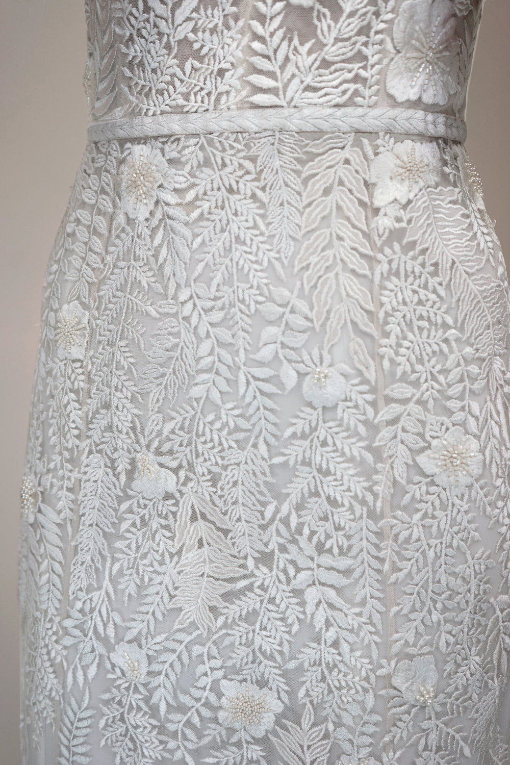 Archive Fern and Rose Gown with Deep V Illusion Neckline with Open Square Back