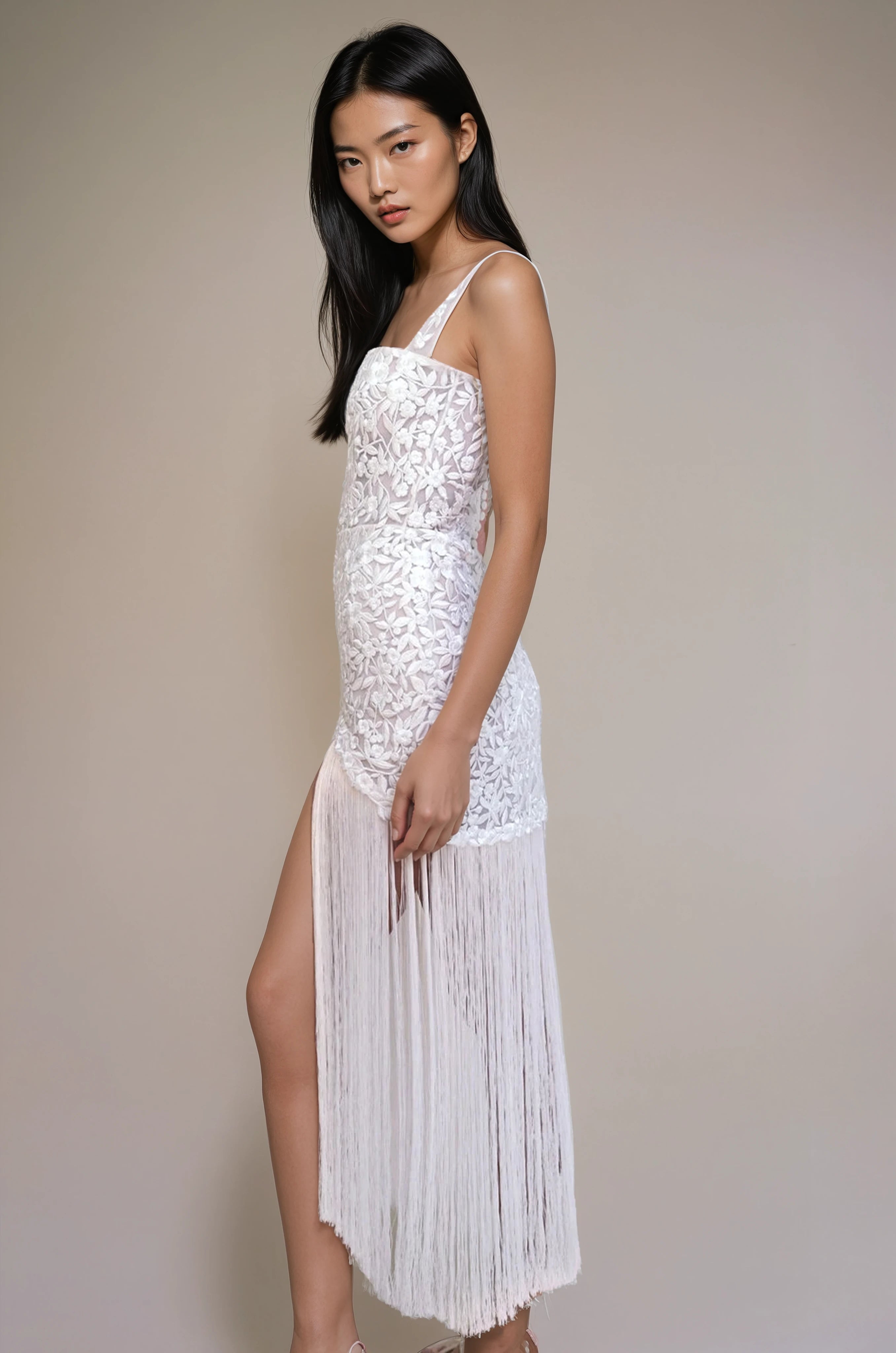 Archive Miniature Rose Square Neck SL Tassel Mini Gown Jasmine Liquor - New Sample