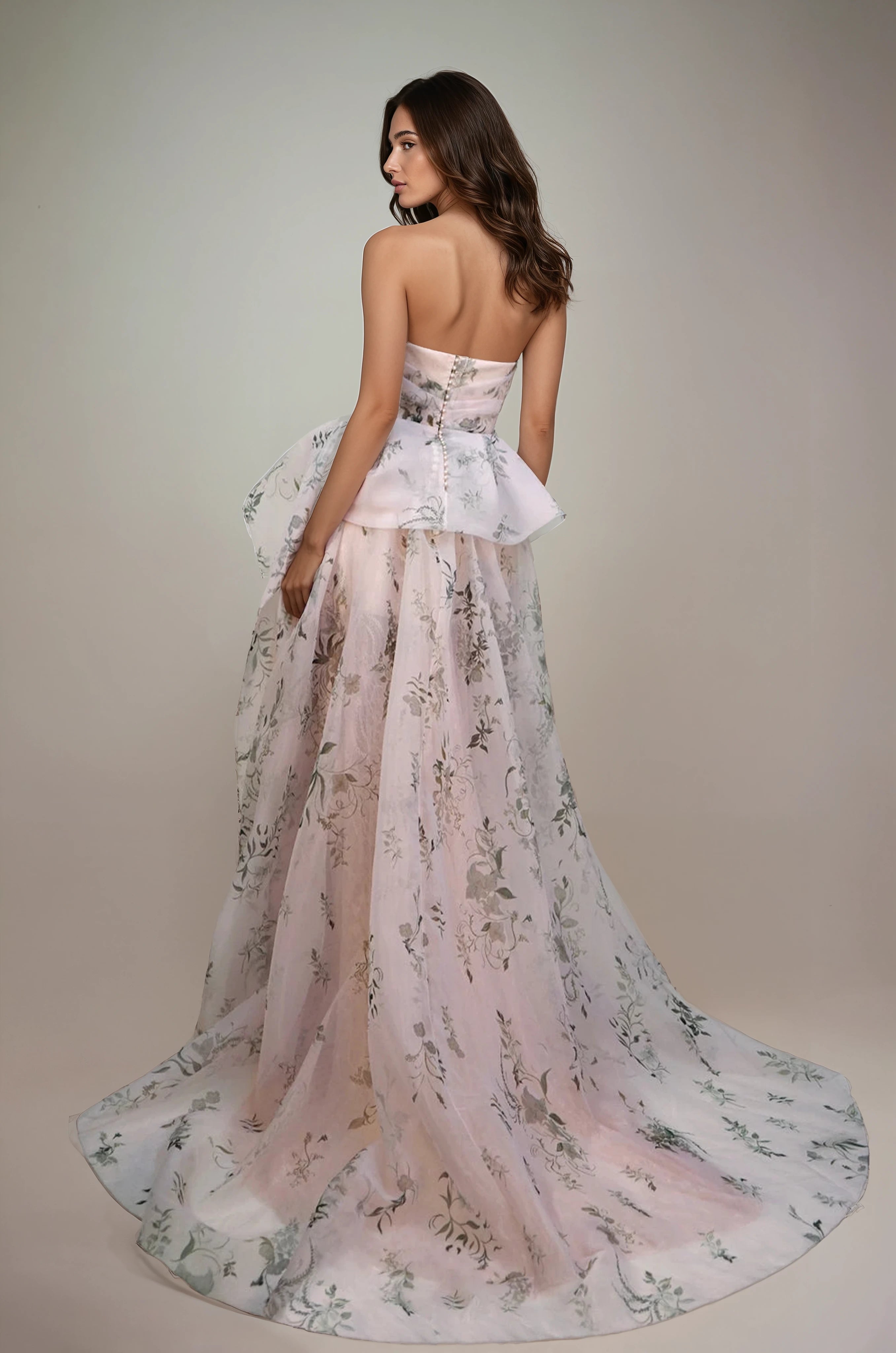Archive Blush Bougainvillea Organza Peplum Drape Bodice