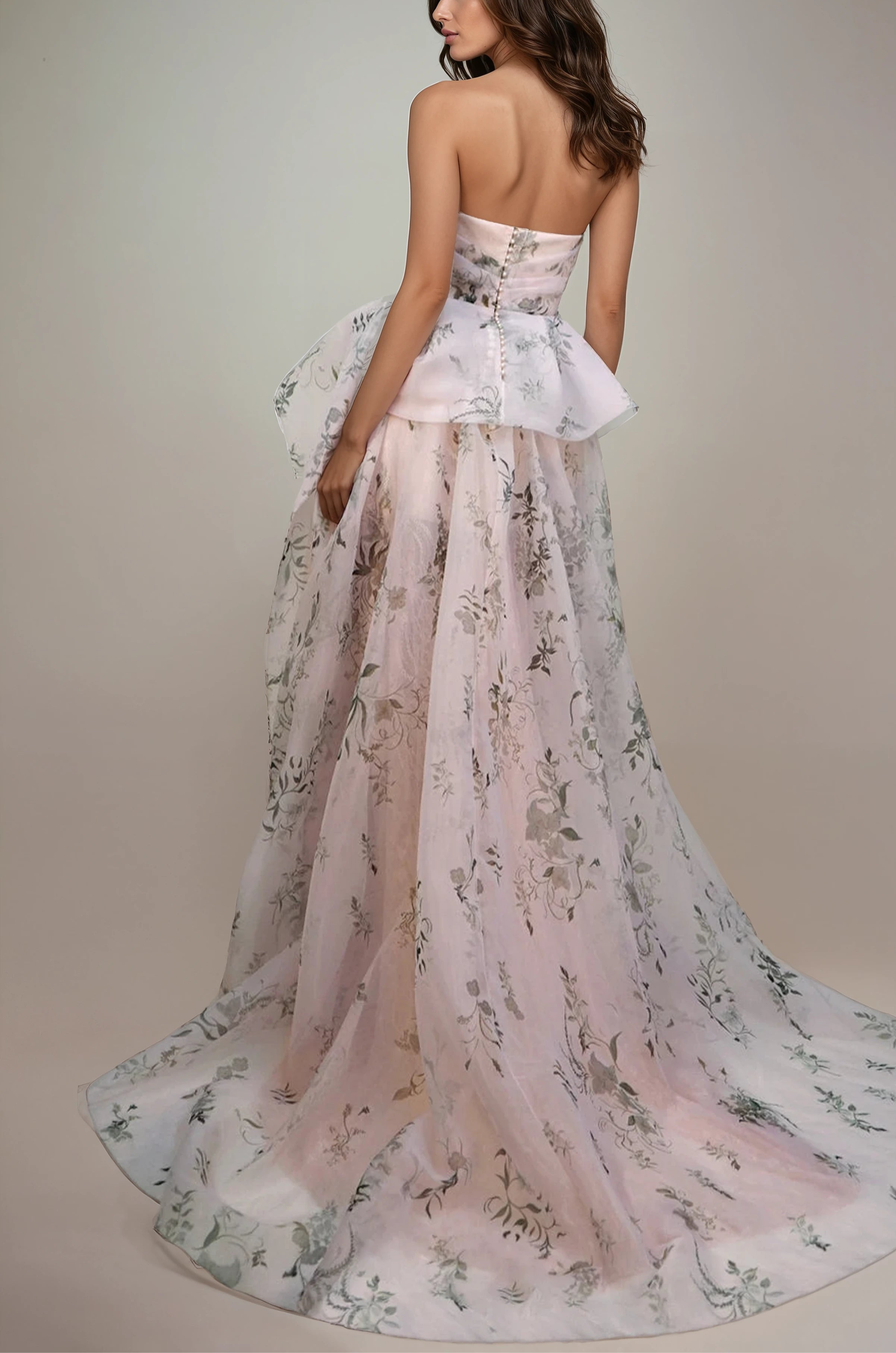 Archive Blush Bougainvillea Organza Peplum Drape Bodice