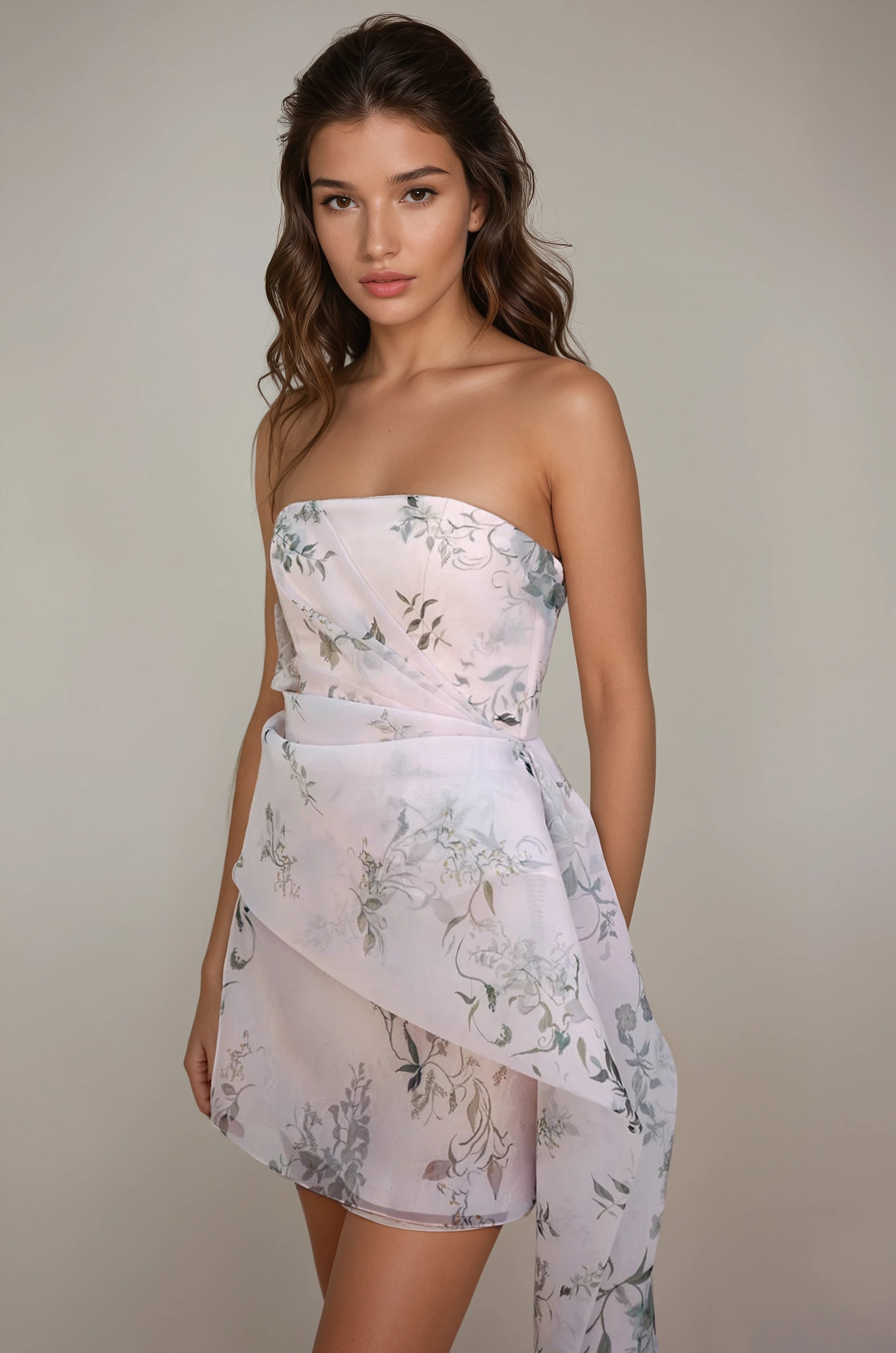 Archive Blush Bougainvillea Organza Peplum Drape Bodice