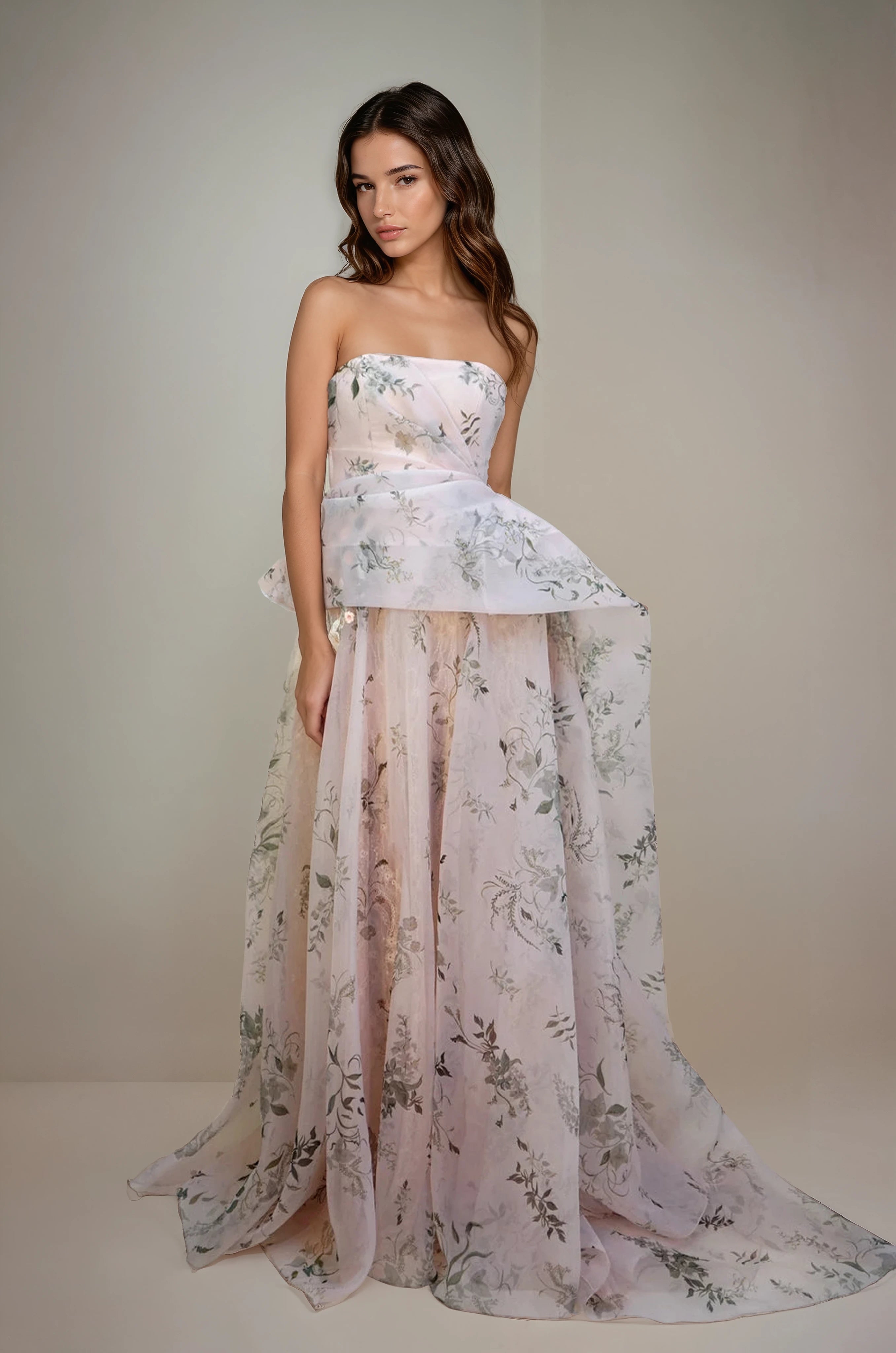 Archive Blush Bougainvillea Organza Peplum Drape Bodice