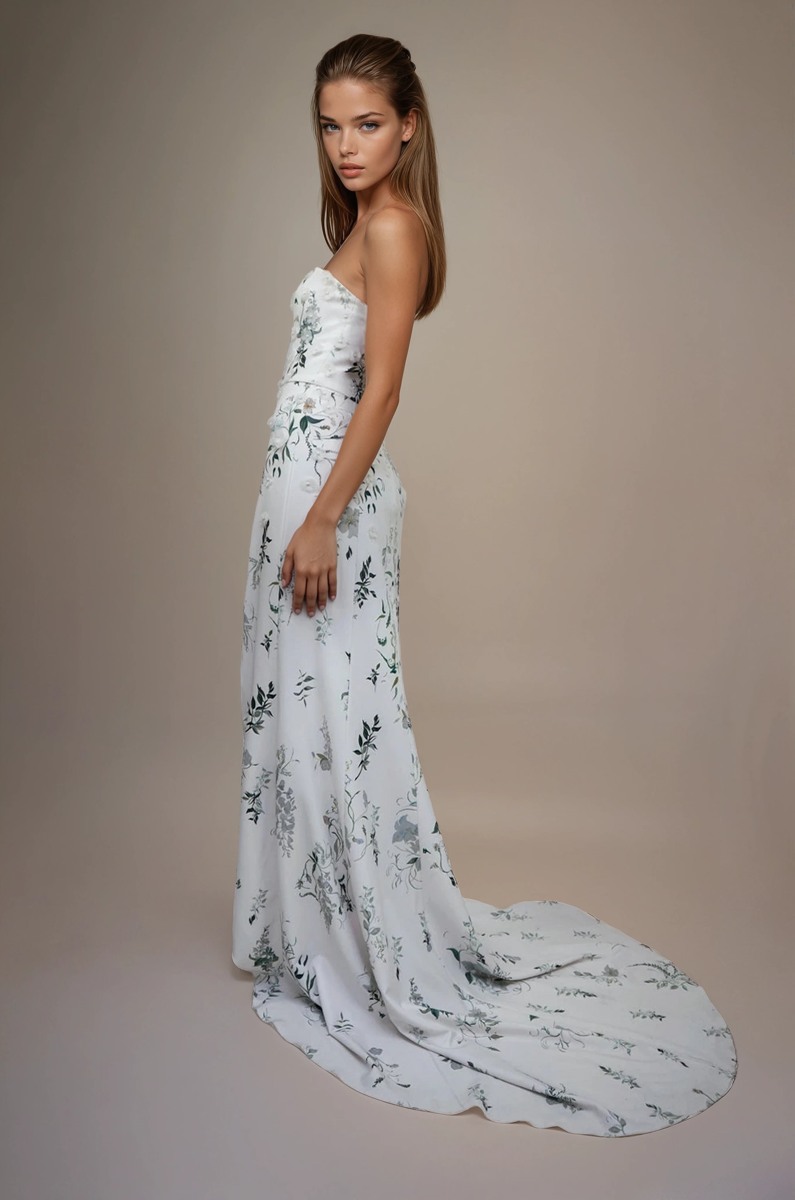 Archive Bougainvillea Oasis Curve Split Gown with 3D Hand Made Flowers