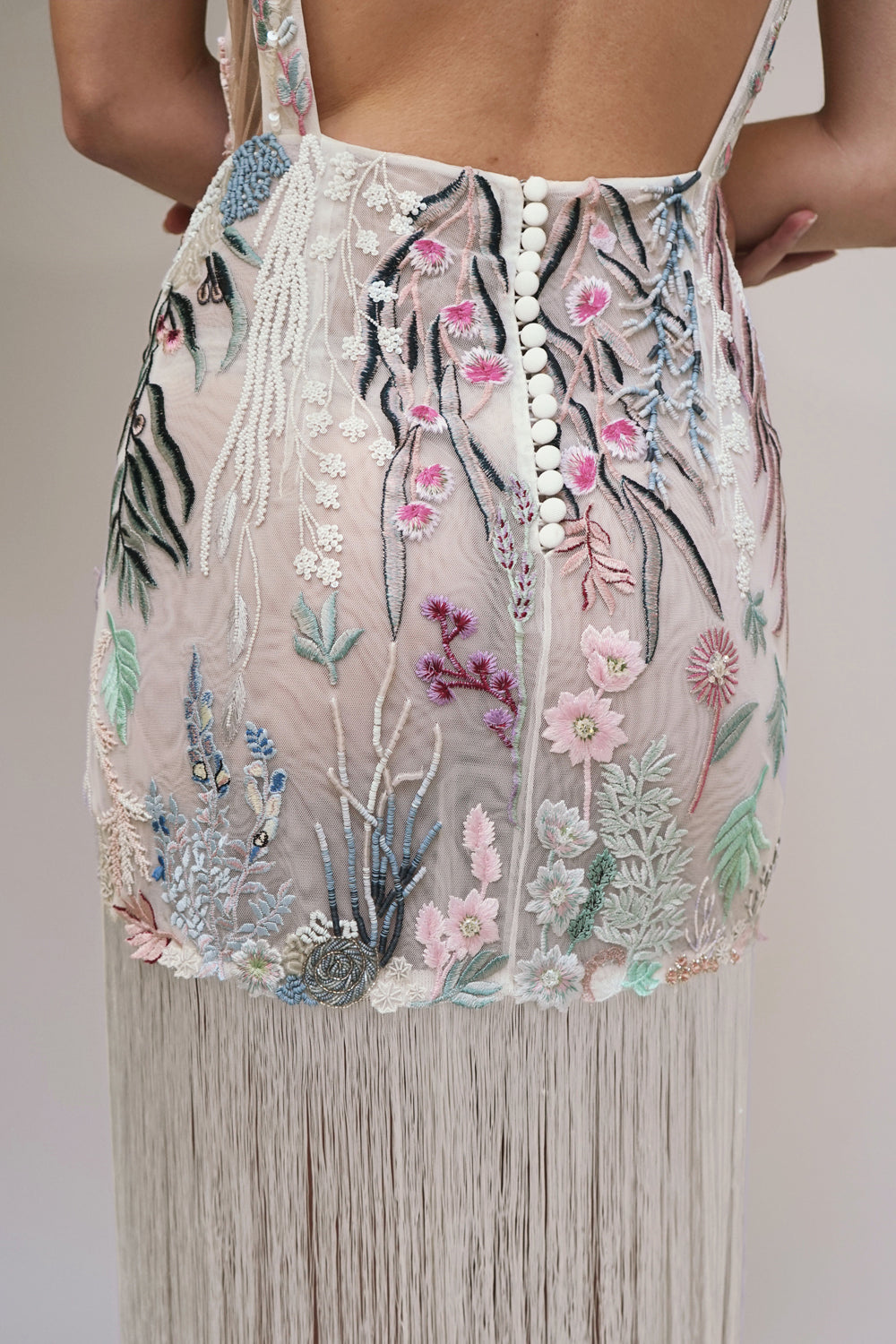 Underwater Wildflower SL Tassel Mini Gown Midnight