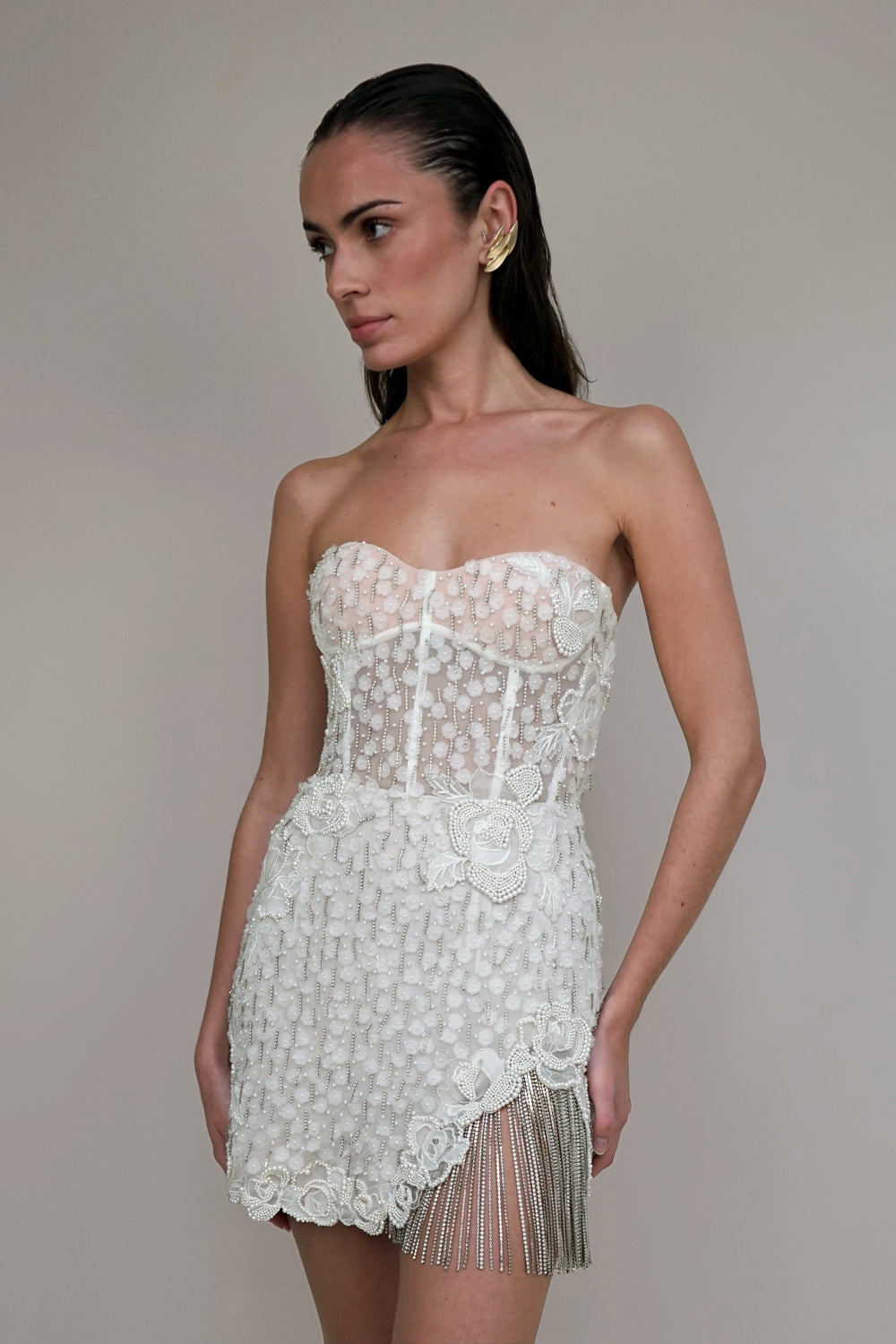 RTW Pearl Rose Blossom Mini Chain Tassel -RUNWAY COLLECTION