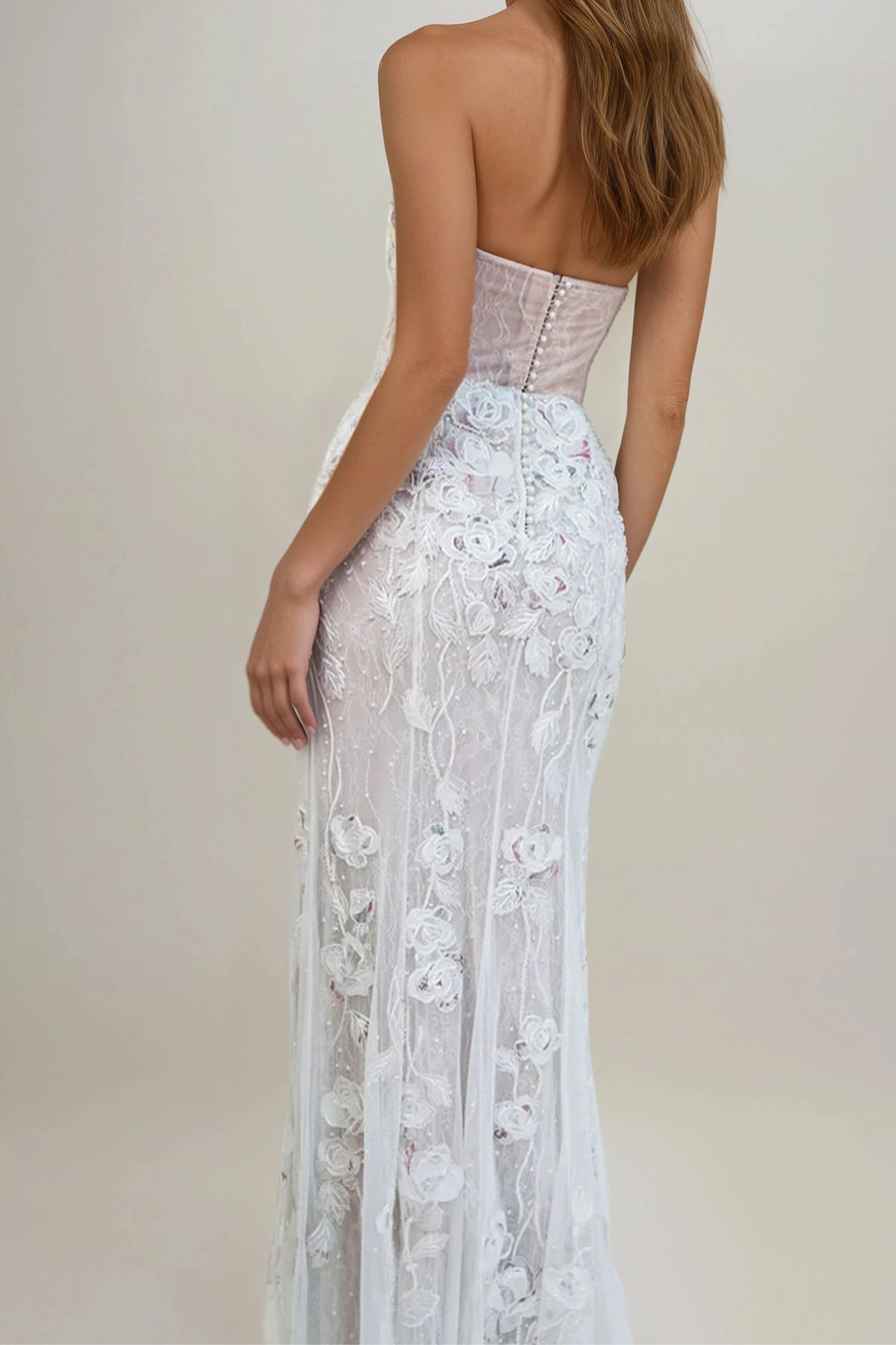 Archive Wild Rose Pearl Bustier Gown with Sweetheart Neckline