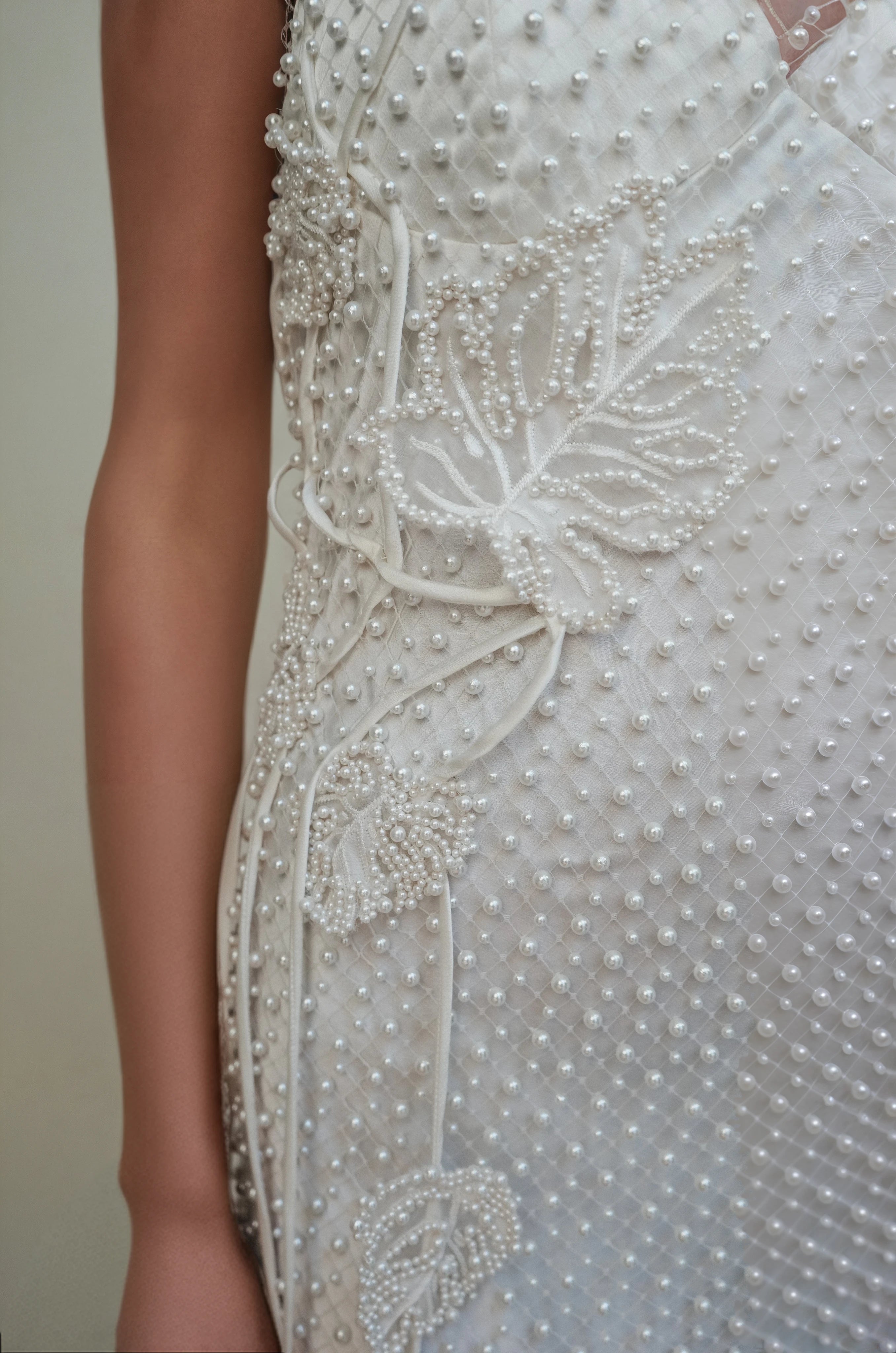Archive Silk Monstera Pearl Net Mini Dress