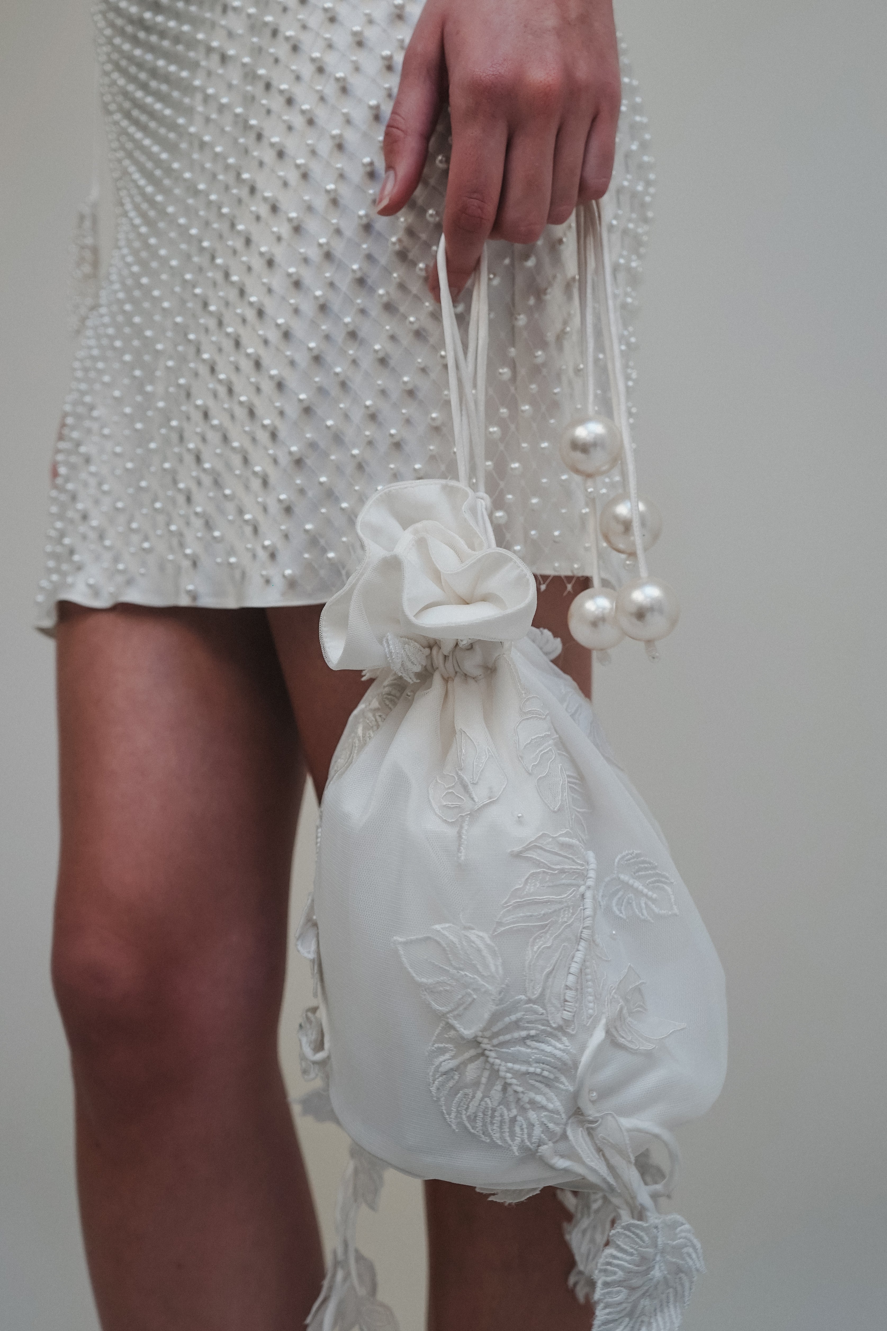 Archive Silk Monstera Pearl Net Mini Dress