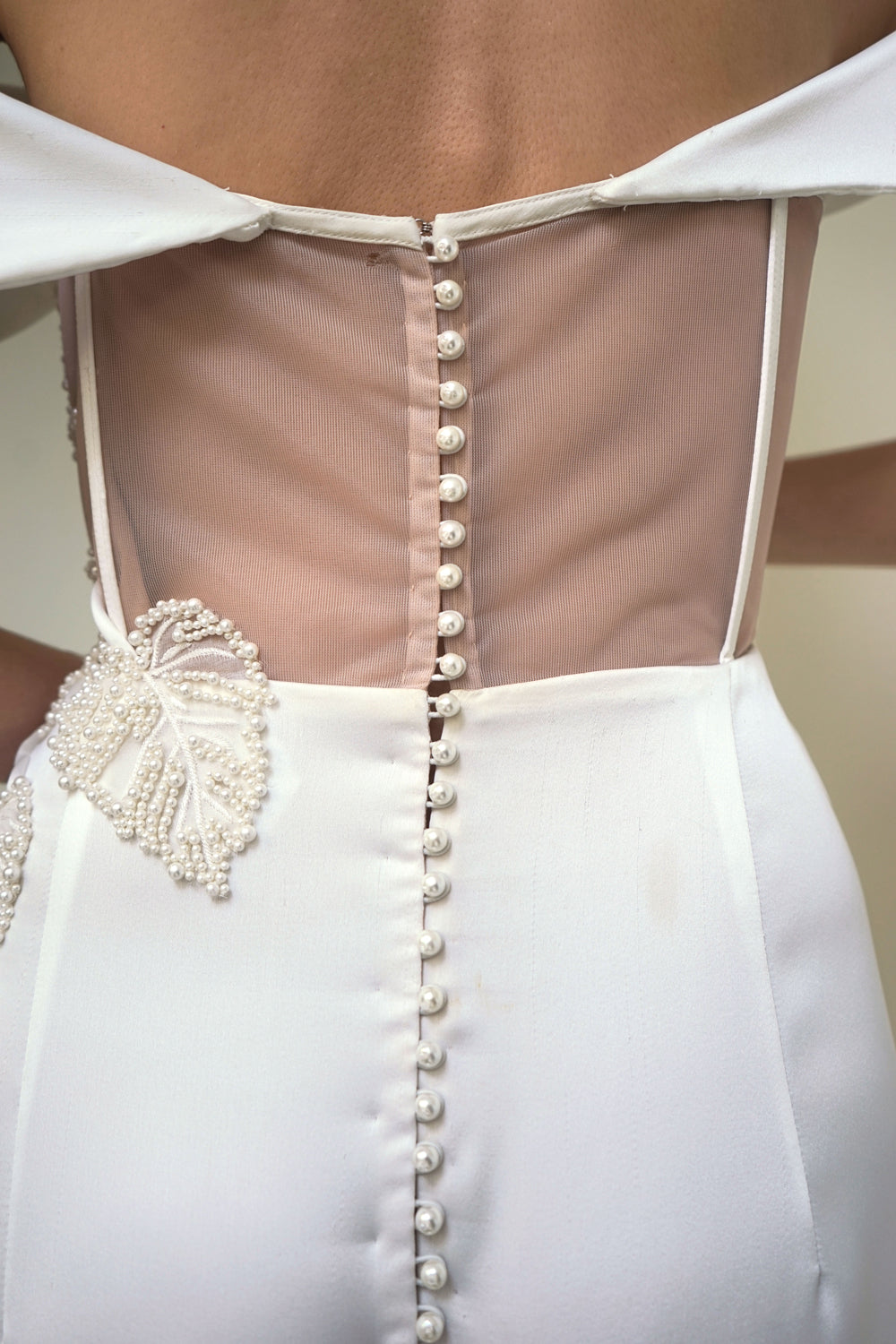 Satin Drape Gown with Pearl Monstera