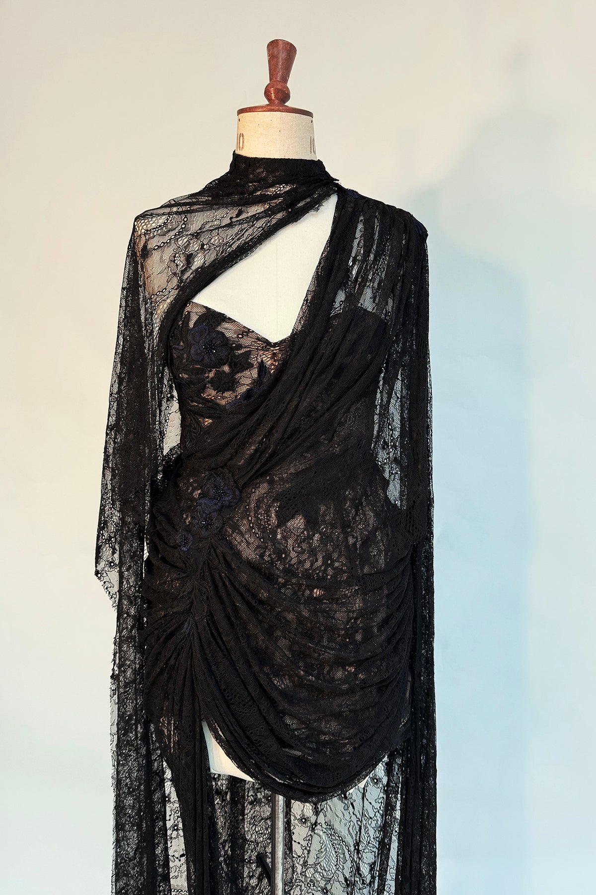 Archive Galaxy Wild Rose Lace Cape Gown