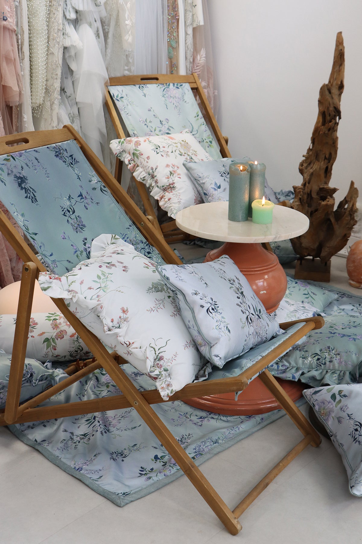 Wisteria & Peony Rose LARGE Sun Parasol & 2x Deck Chairs - GARDEN WEDDING - NEW