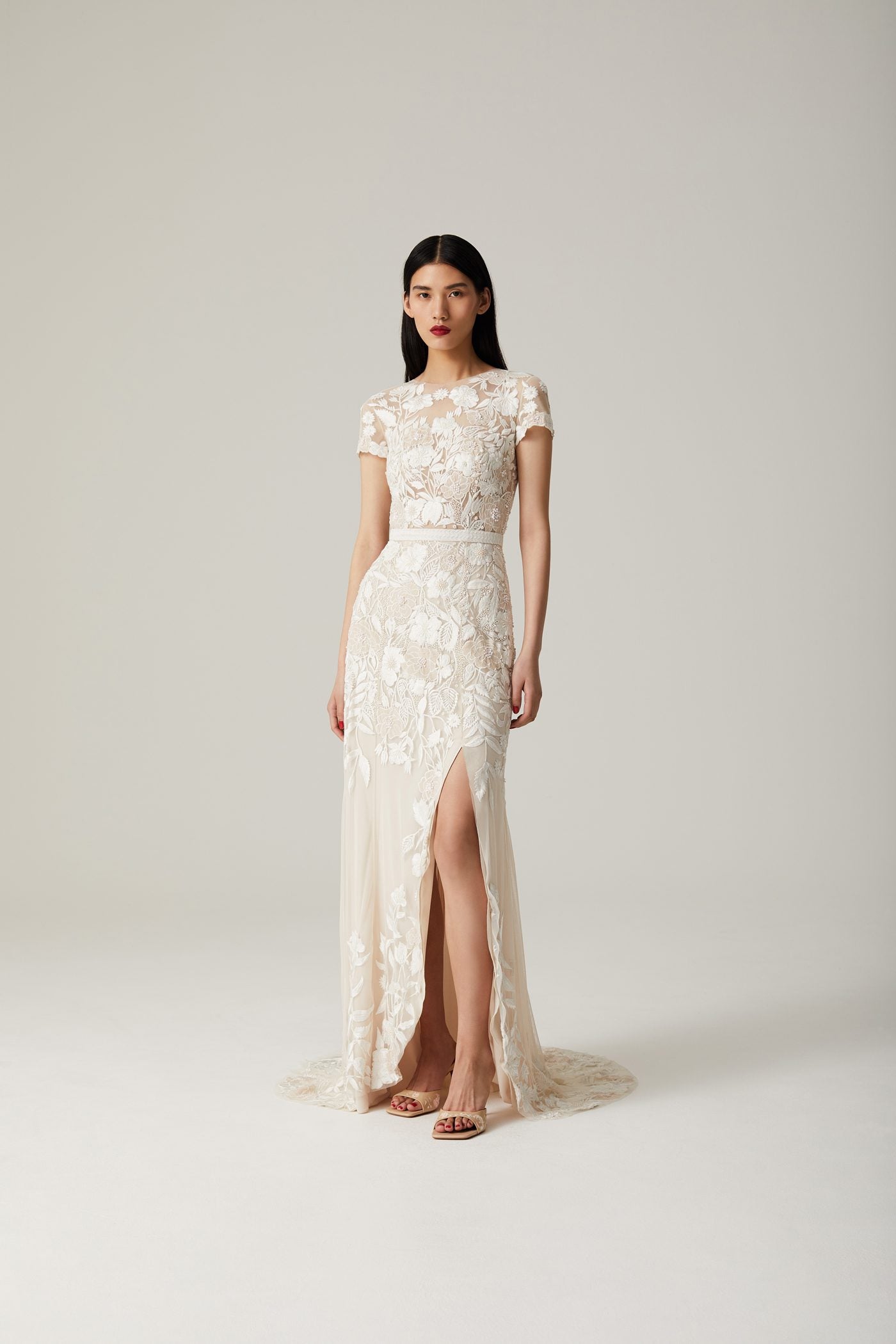RTW Wild Rose Garden Gown With Open Back Detail in Seashell Blush with Beaded Infill