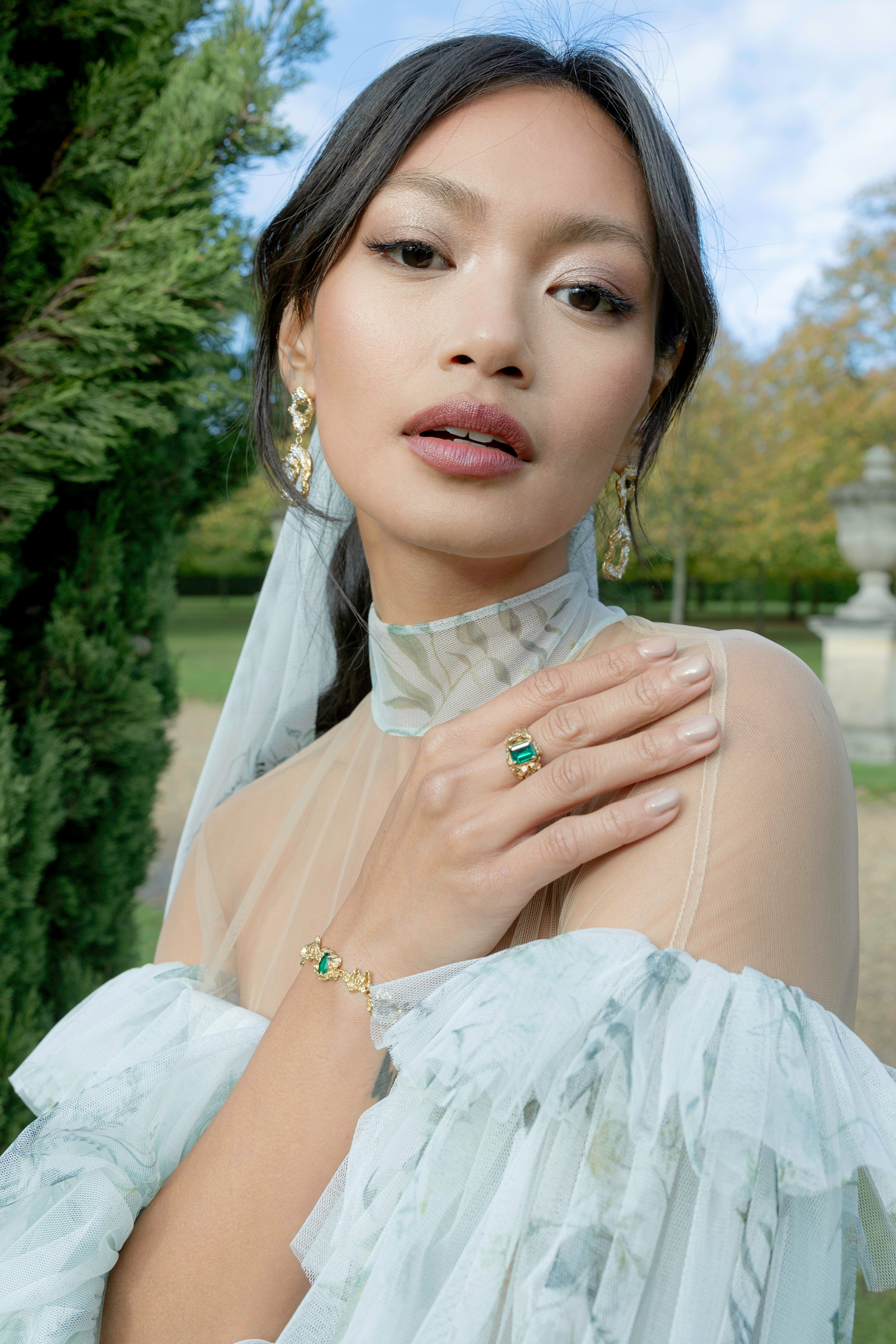 Archive Bougainvillea Hand Painted Print Pleat Tulle Mini Dress