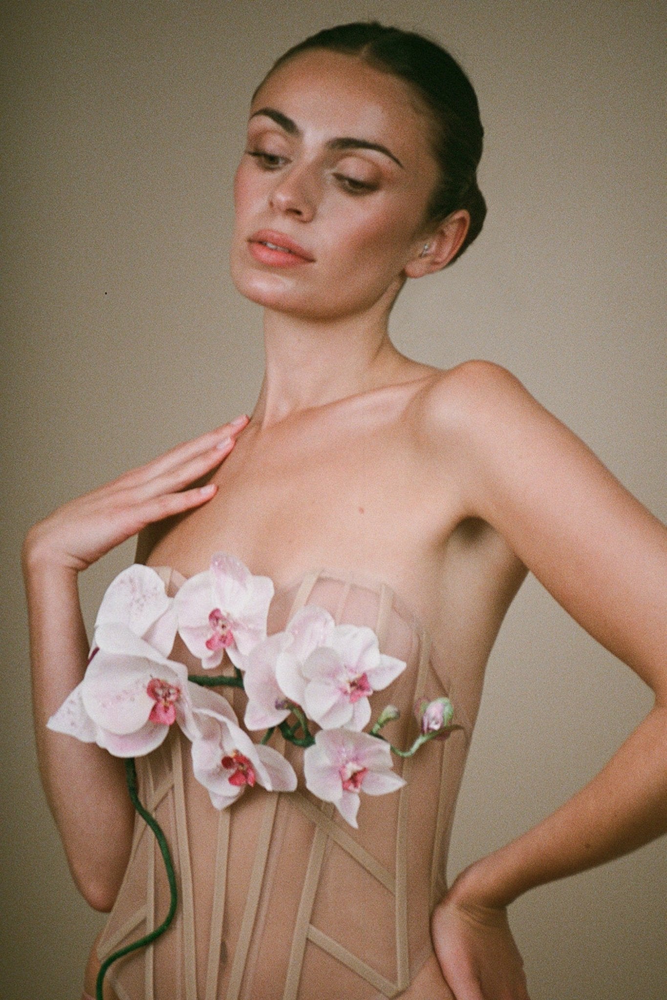 hermione - de - paula - Archive 3D Sculpted Hand Crafted 'Invisible Silk Orchid' Bodice - Hand Painted & hand beaded - botanical - couture
