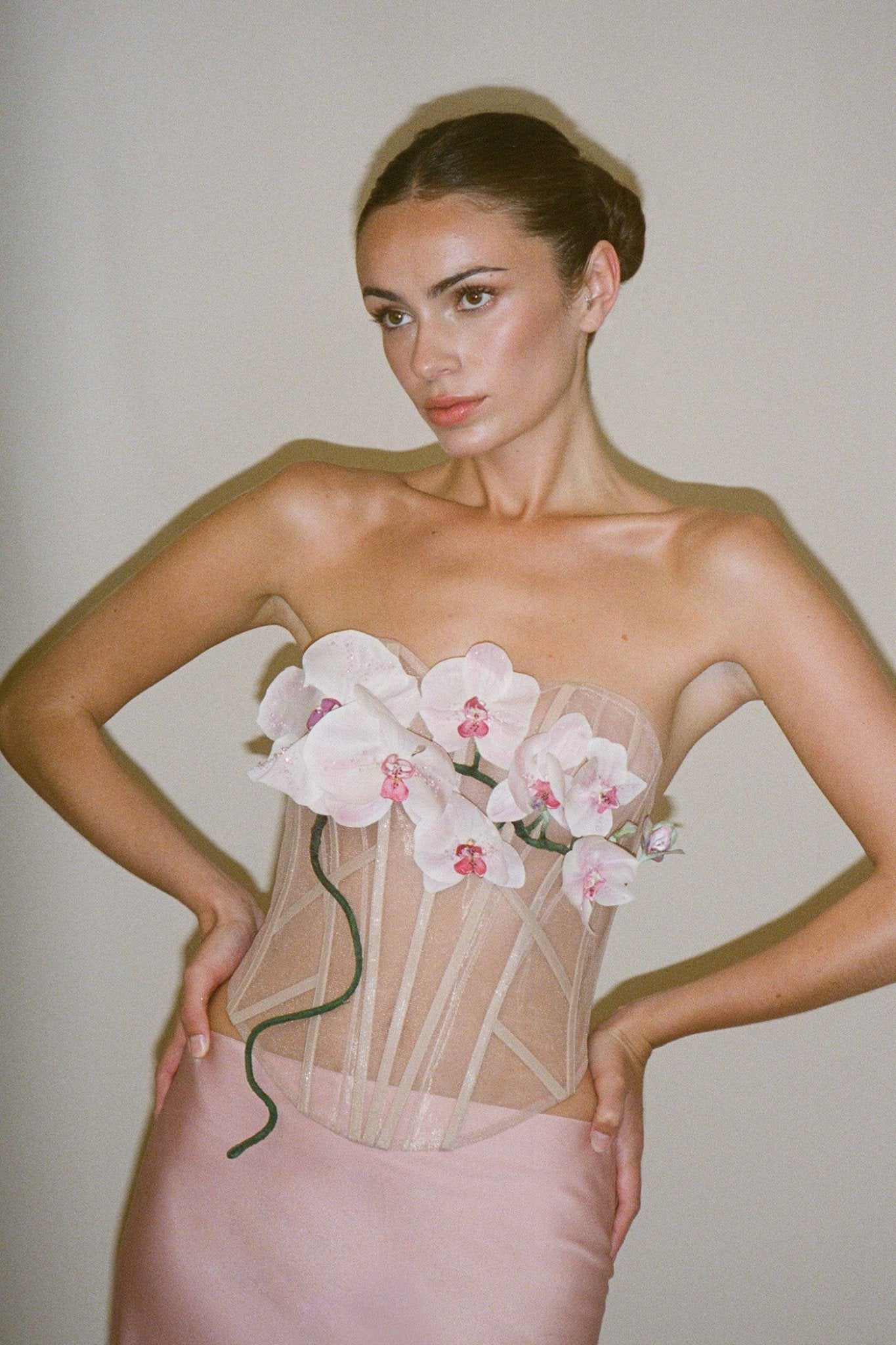 hermione - de - paula - Archive 3D Sculpted Hand Crafted 'Invisible Silk Orchid' Bodice - Hand Painted & hand beaded - botanical - couture