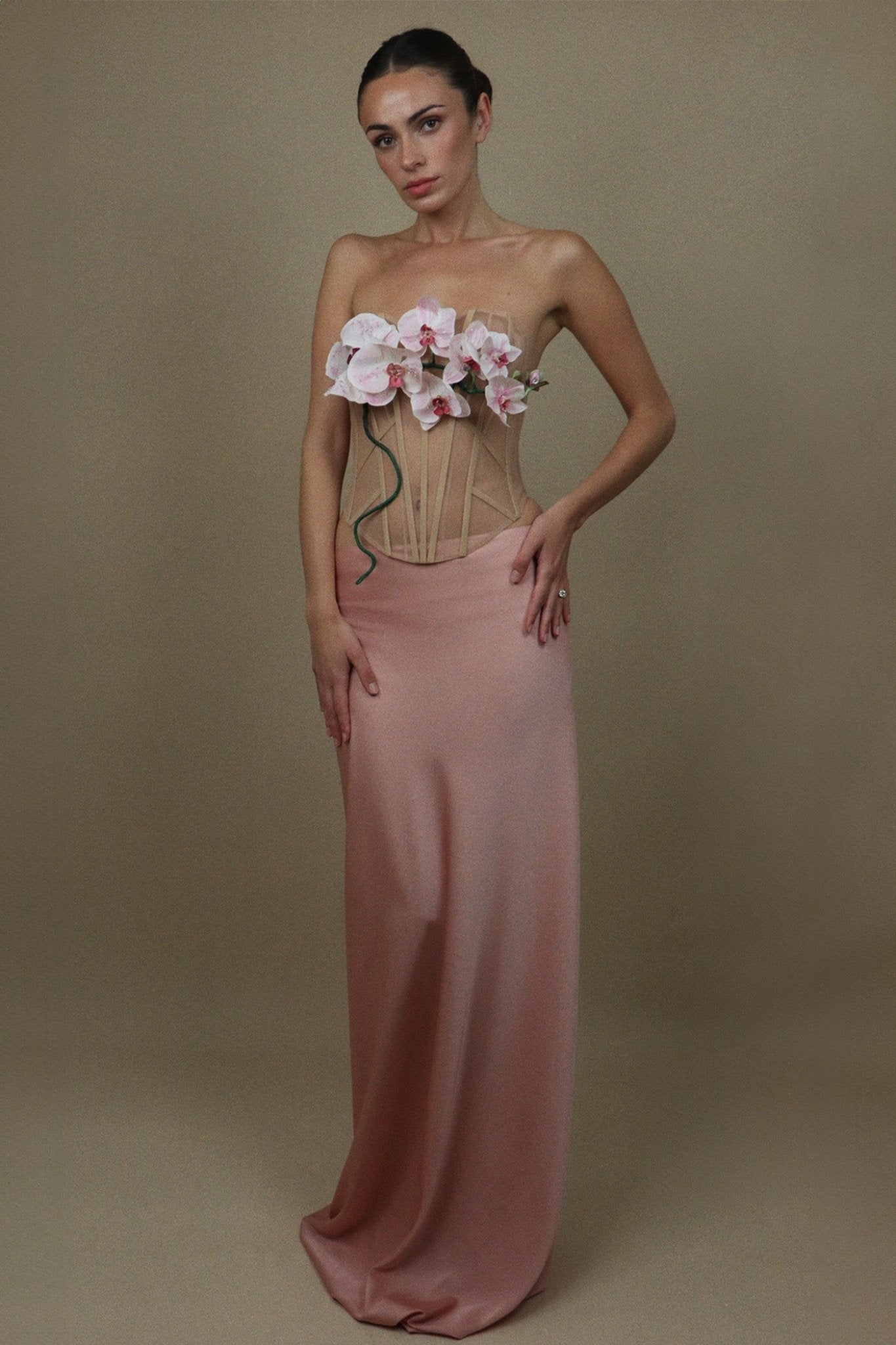 hermione - de - paula - Archive 3D Sculpted Hand Crafted 'Invisible Silk Orchid' Bodice - Hand Painted & hand beaded - botanical - couture