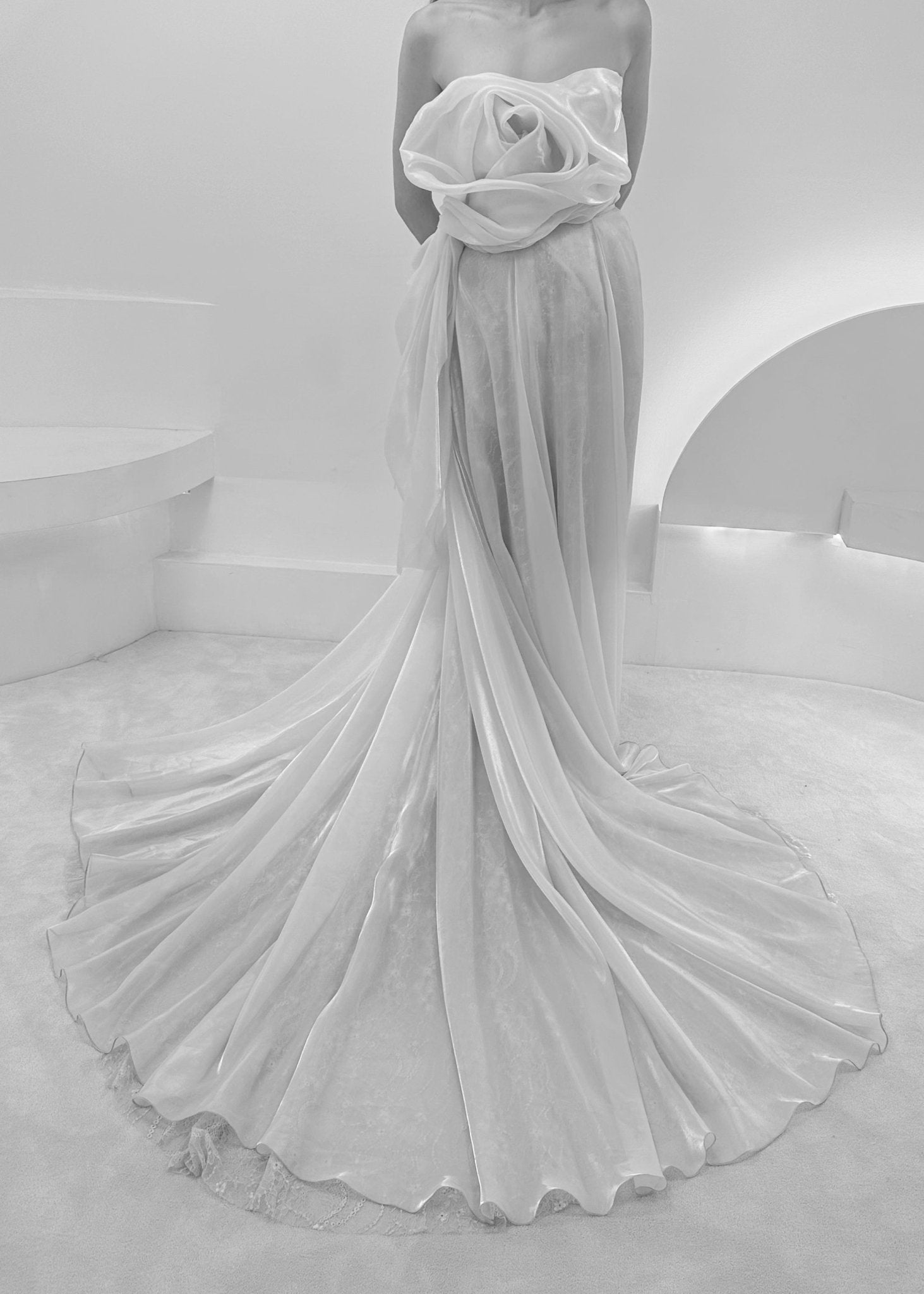 hermione - de - paula - Archive Hand Draped White Rose Bodice Top - botanical - couture