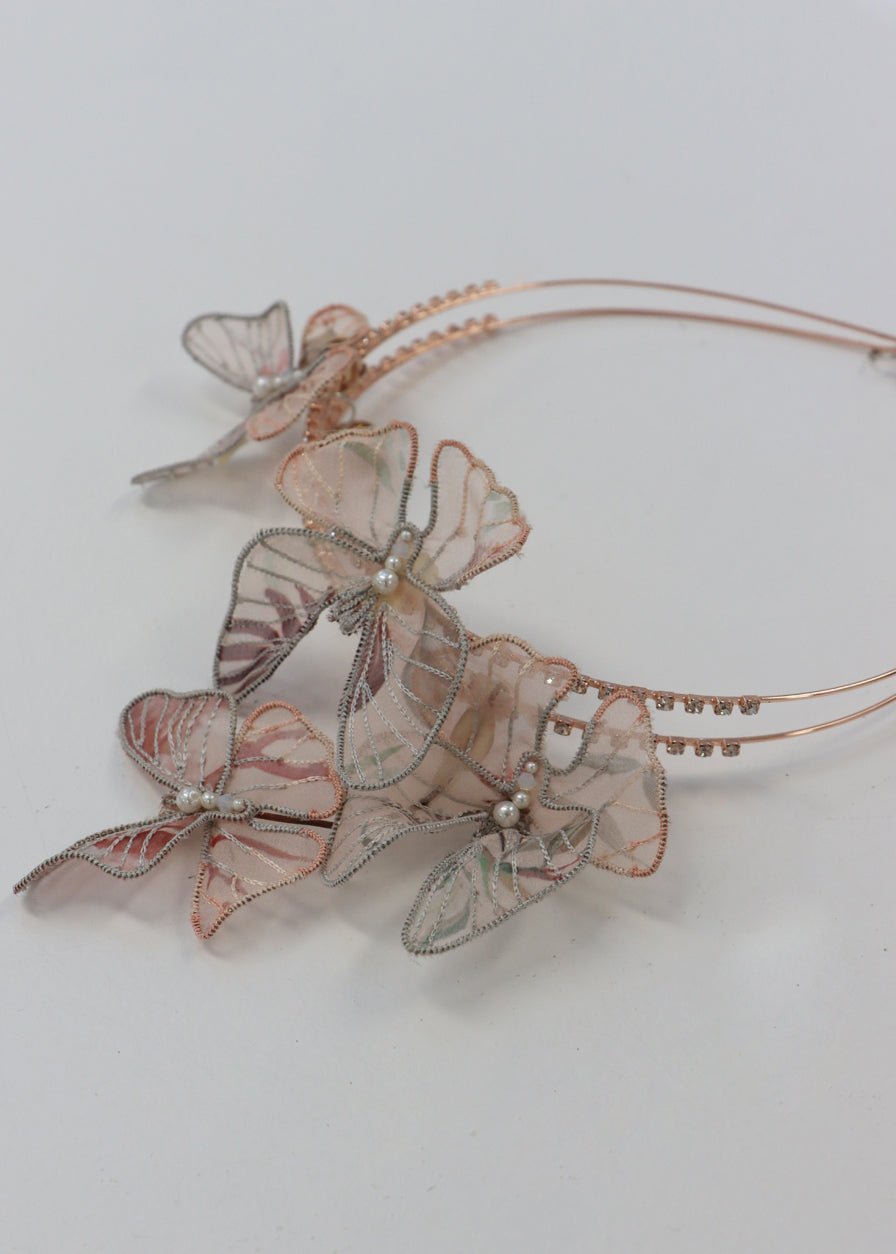 hermione - de - paula - Archive Hand Embroidered Butterfly Reef Rose Gold & Blush Hairband | Headband - botanical - couture