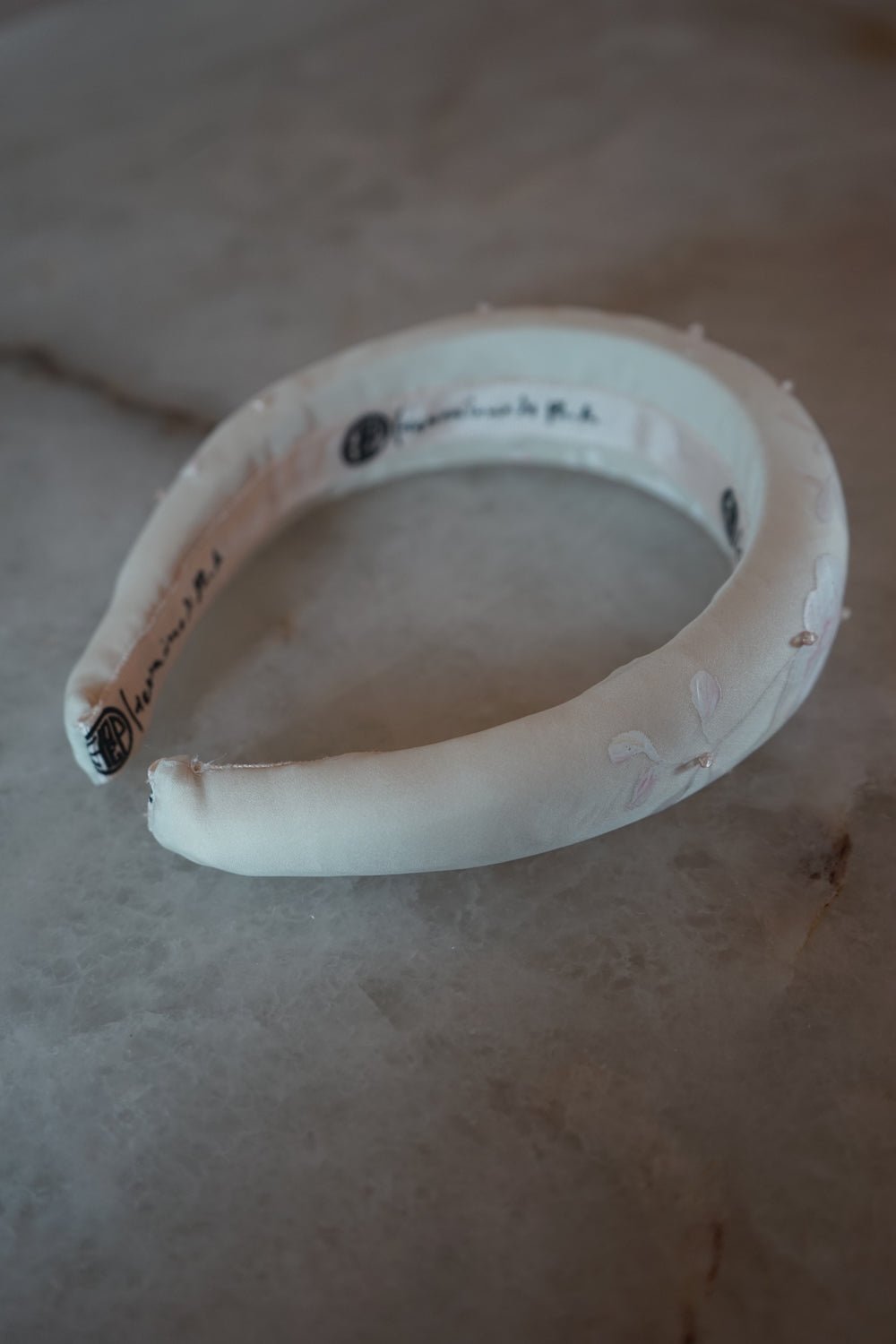 hermione - de - paula - Archive Hand Painted Wild Rose Blush & White Hairband | Headband - botanical - couture