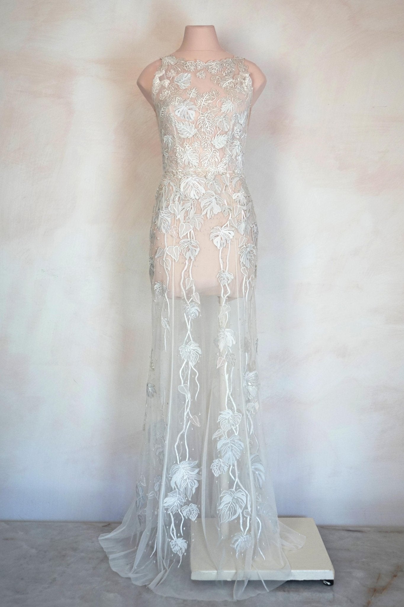 hermione - de - paula - Archive Monstera Racer Neck SL Gown Floral White - New Sample Never Worn - botanical - couture