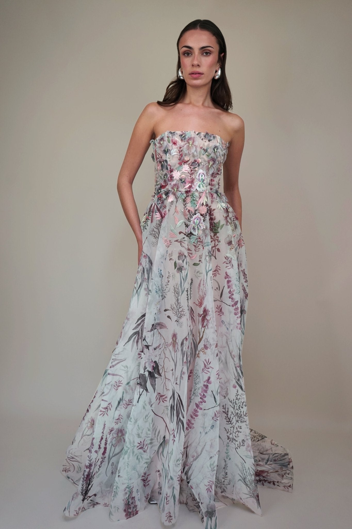 hermione - de - paula - Archive Printed Underwater Wildflower SL Gown With 3D Elements Midnight - New Sample - botanical - couture