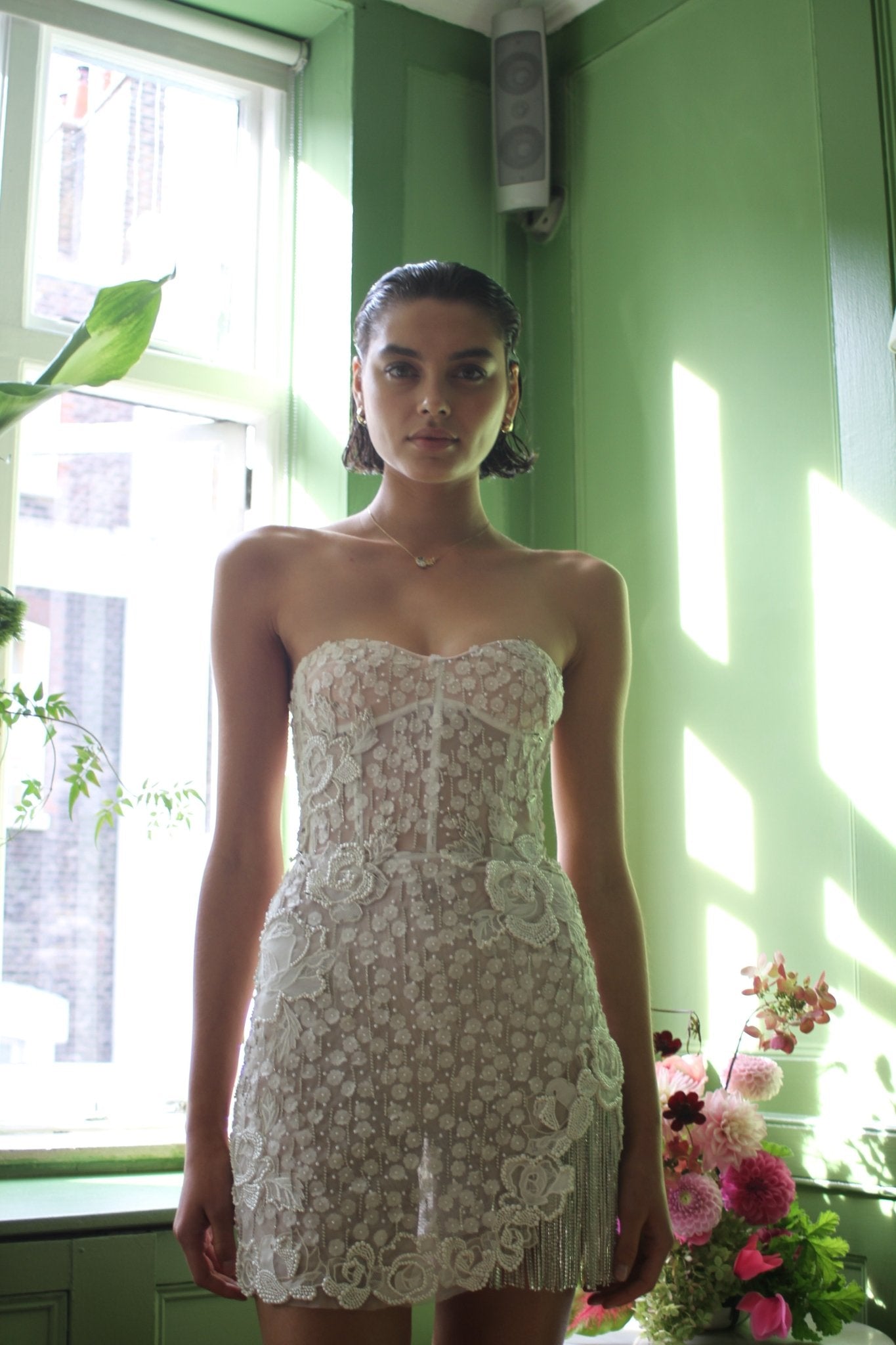 hermione - de - paula - Archive Silk & Lace Pearl Rose Blossom Mini - Brand New Never Worn - botanical - couture