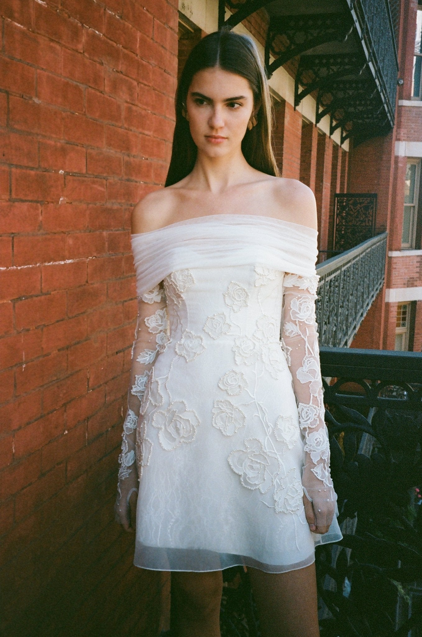 hermione - de - paula - Archive Sweetheart Pearl & Lace Wild Rose Vine Organza Mini - botanical - couture