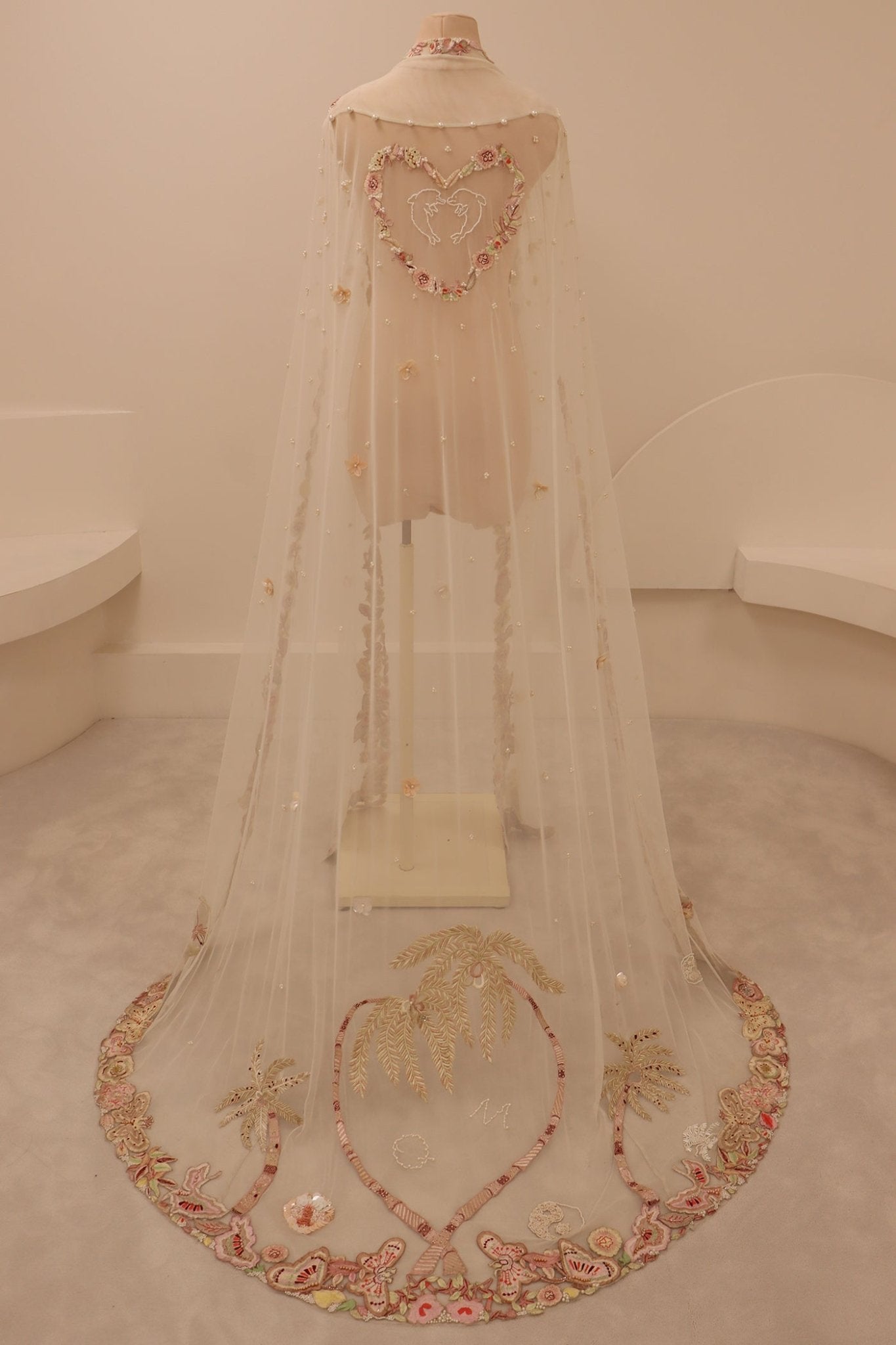 hermione - de - paula - Archive Tropical Palm & Butterfly Beach Cape - Hand Embroidery - botanical - couture