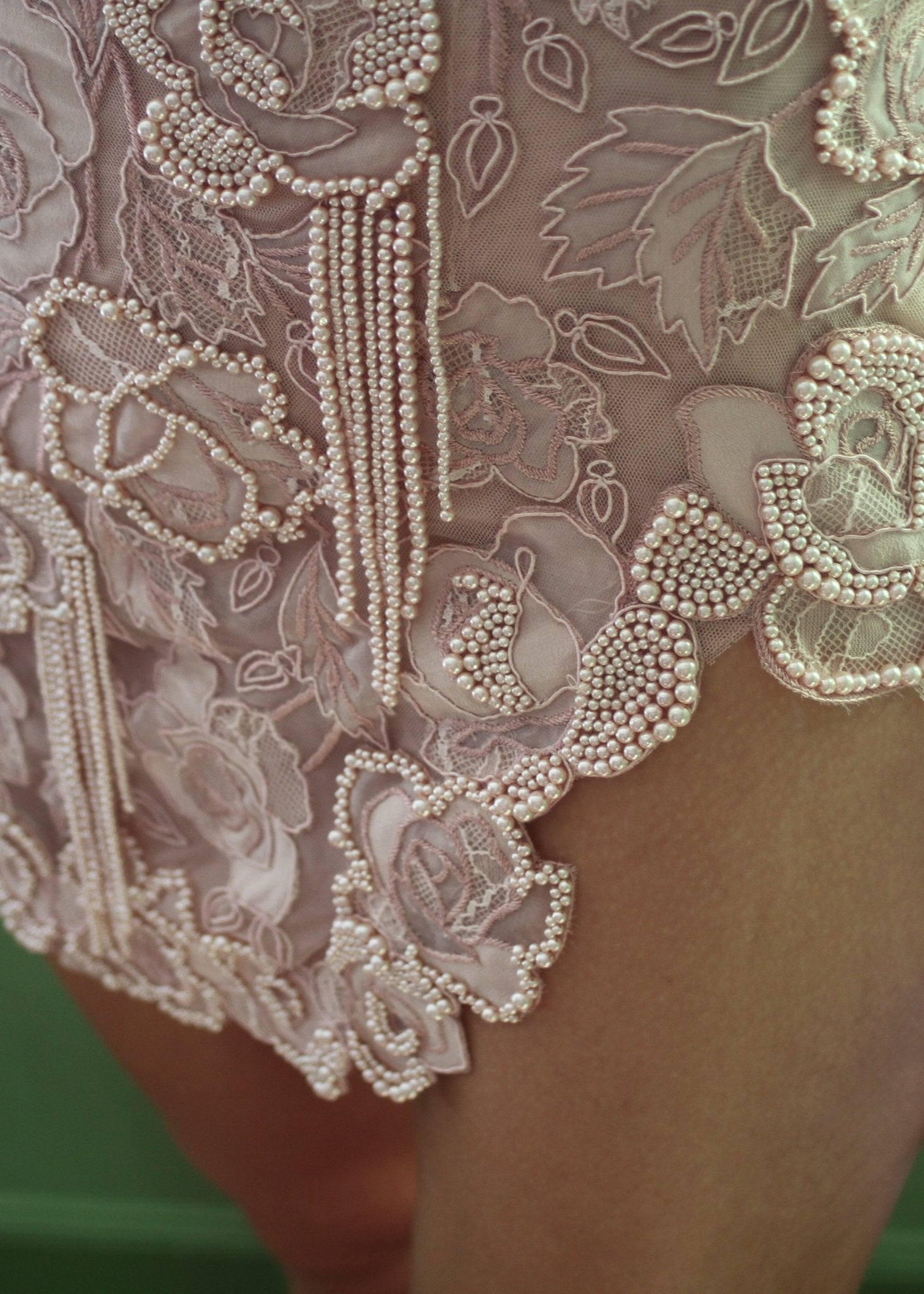 hermione - de - paula - Archive Wild Rose Pearl & Lace Tassel Mini Skirt - botanical - couture