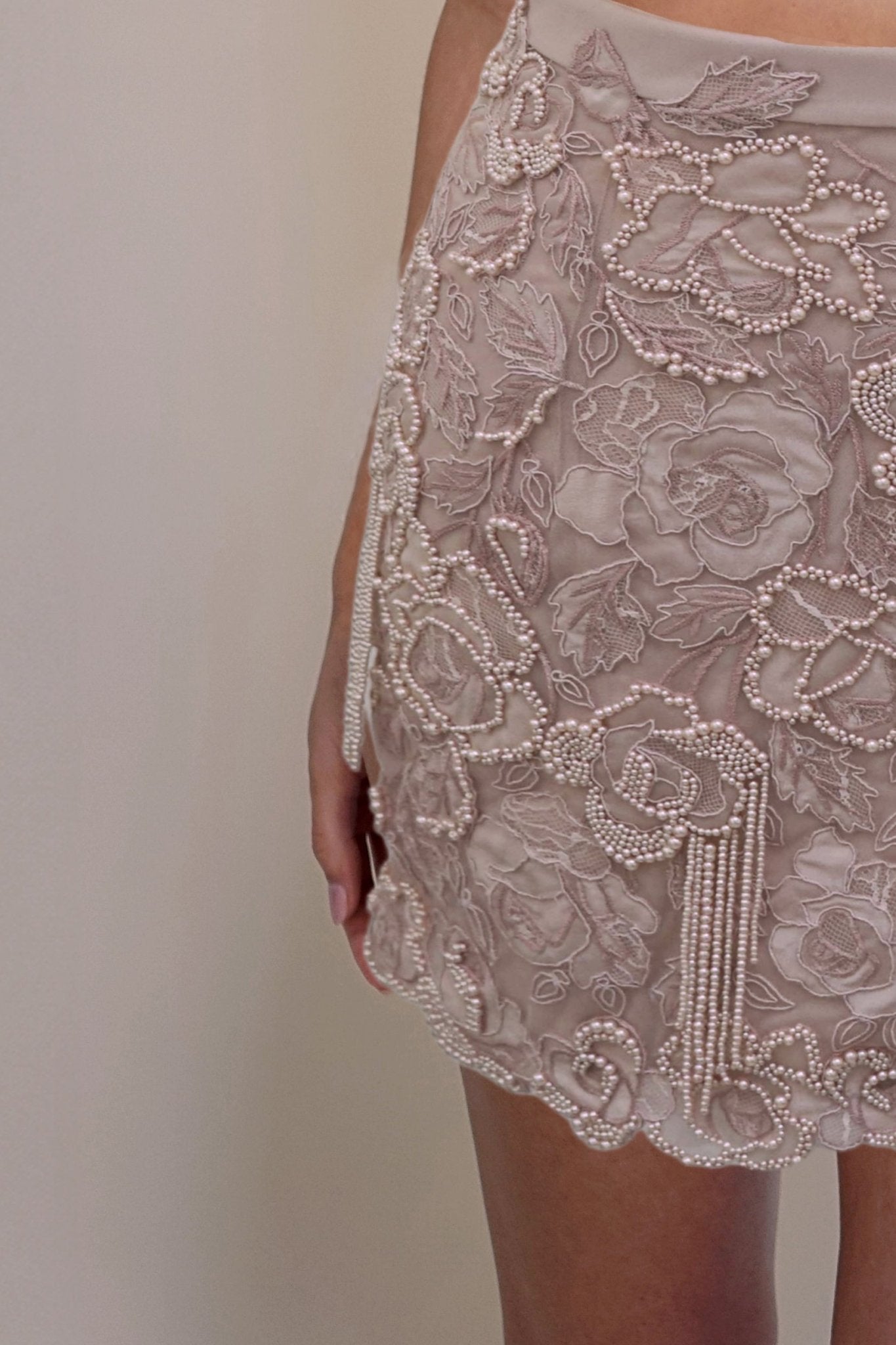 hermione - de - paula - Archive Wild Rose Pearl & Lace Tassel Two Piece - botanical - couture