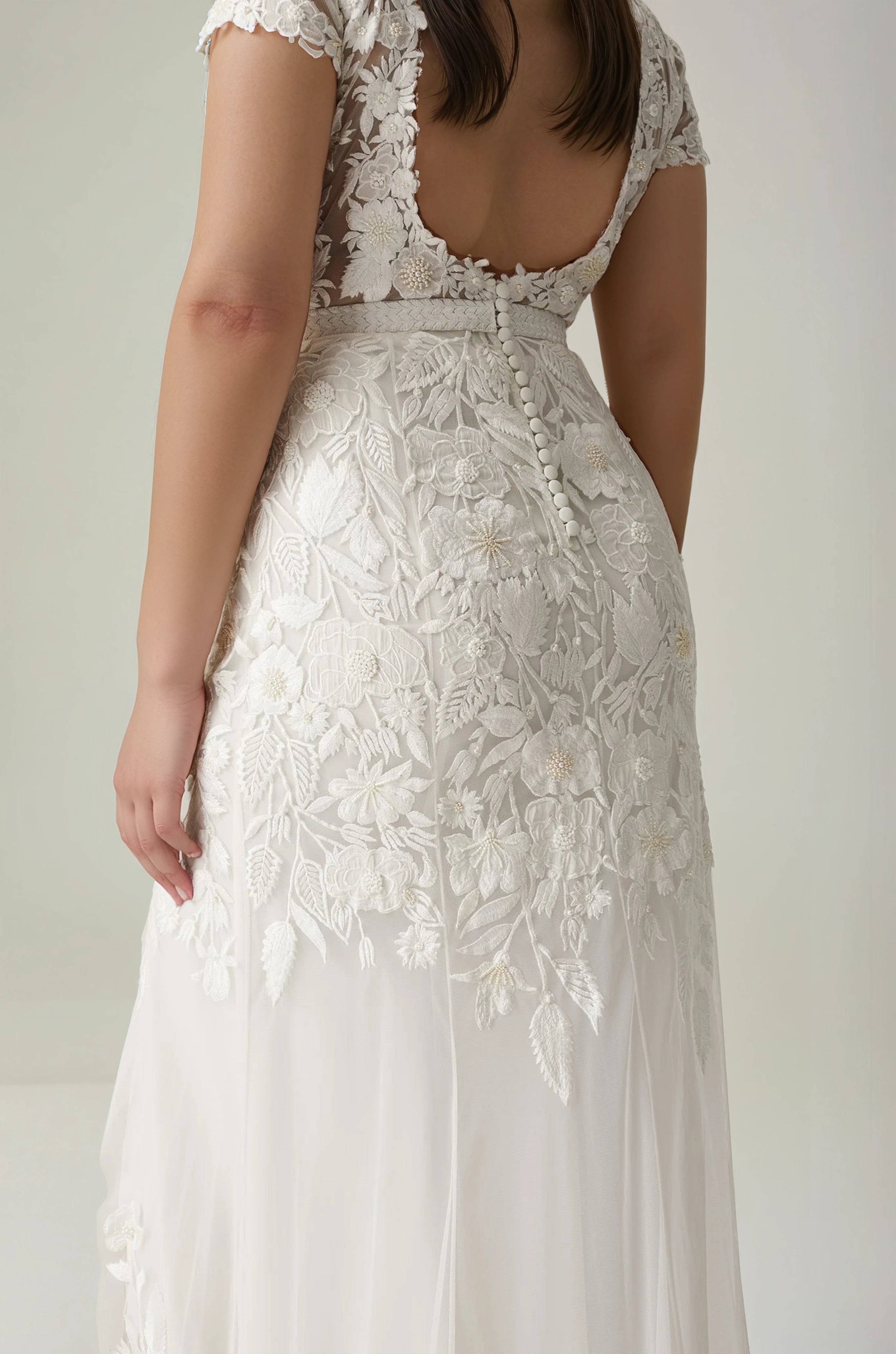 Wild Rose Garden Gown With Open Back Detail In Floral White | Hermione de Paula Bridal Boutique