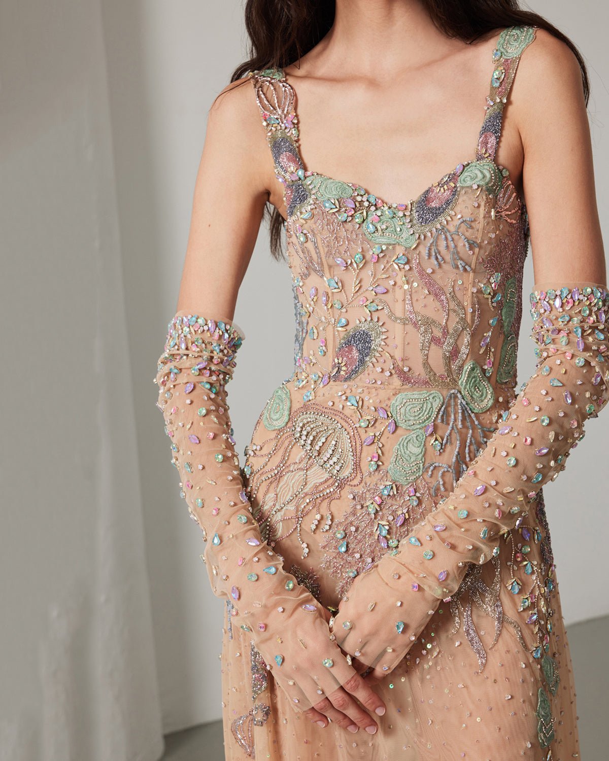 hermione-de-paula-Celestial Seascape Bustier Gown Aquarium Colourway-botanical-couture