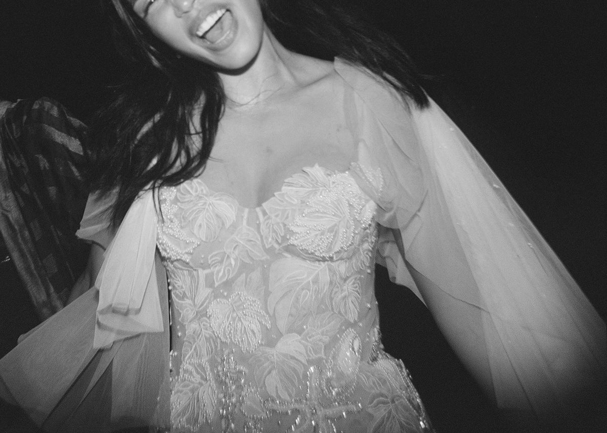 Hermione de Paula bride Manisha wearing a couture Monstera Celestial Seascape hand-embroidered wedding gown, as seen in Vogue - photo 2