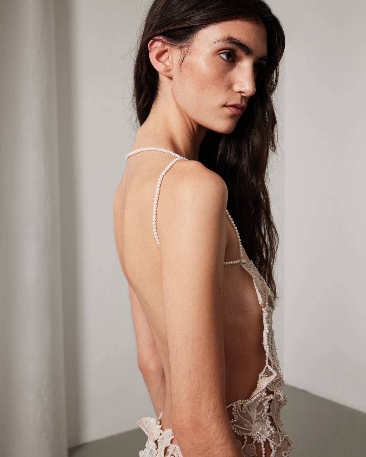 hermione-de-paula-Monstera & Butterfly Pearl Chain Mini Dress-botanical-couture