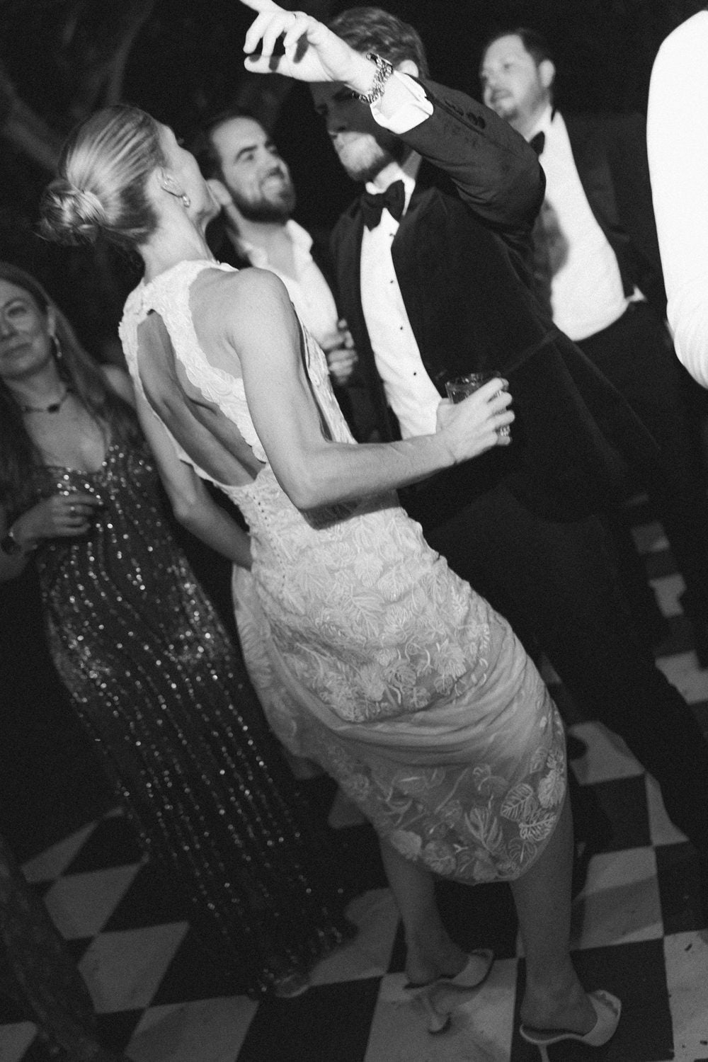 Hermione de Paula bride Pia wearing a custom Monstera pearl mini wedding dress with hand embroidery - photo 5