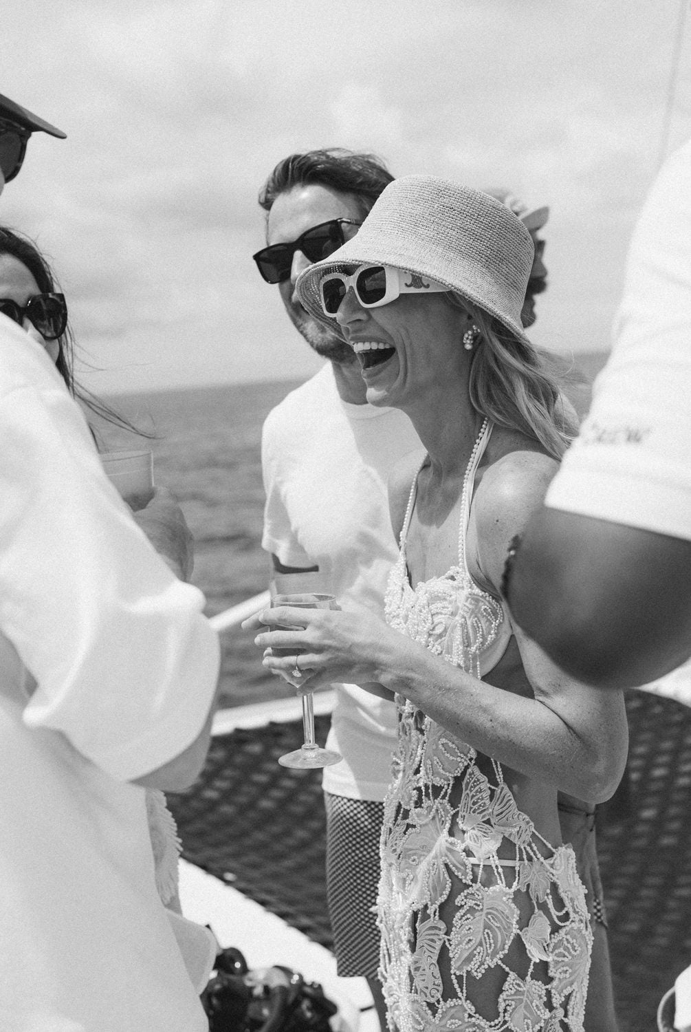 Hermione de Paula bride Pia wearing a custom Monstera pearl mini wedding dress with hand embroidery - photo 16