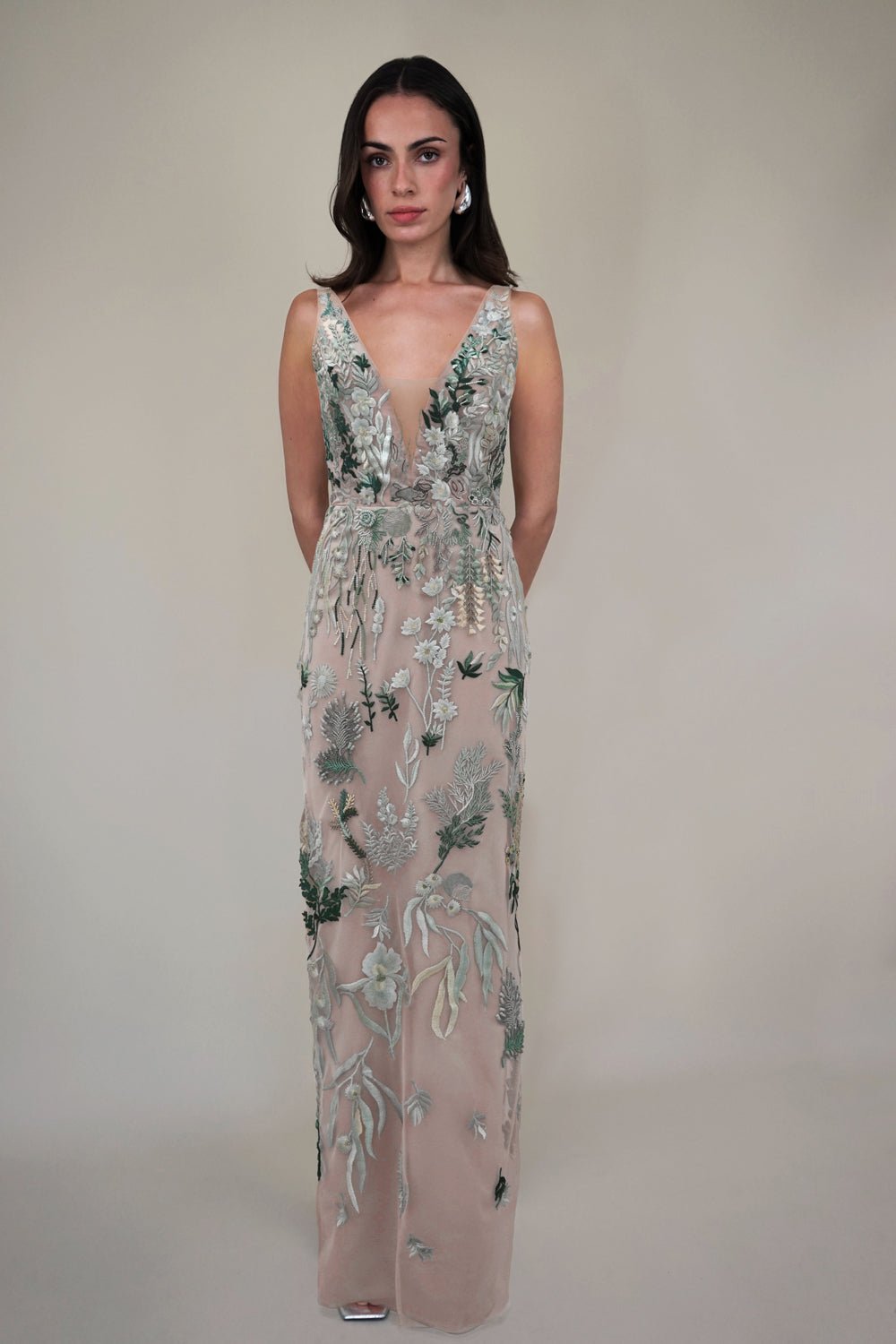 hermione-de-paula-Underwater Wildflower Illusion V Front Tulle Gown | Sea Glass Green-botanical-couture