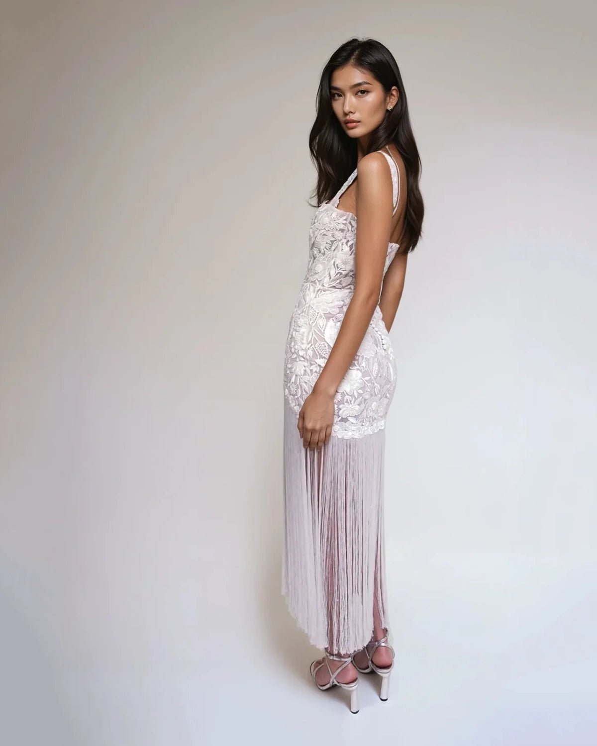hermione-de-paula-Wild Rose Square Neck Tassel Mini Gown | Floral White-botanical-couture