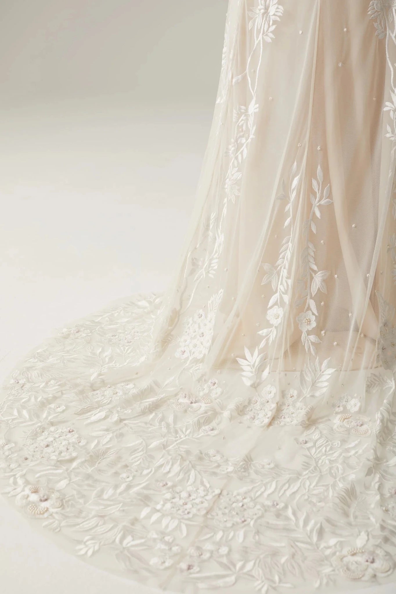 hermione - de - paula - Wisteria Collar Open Back Long Sleeve SL Gown Rosewater - botanical - couture