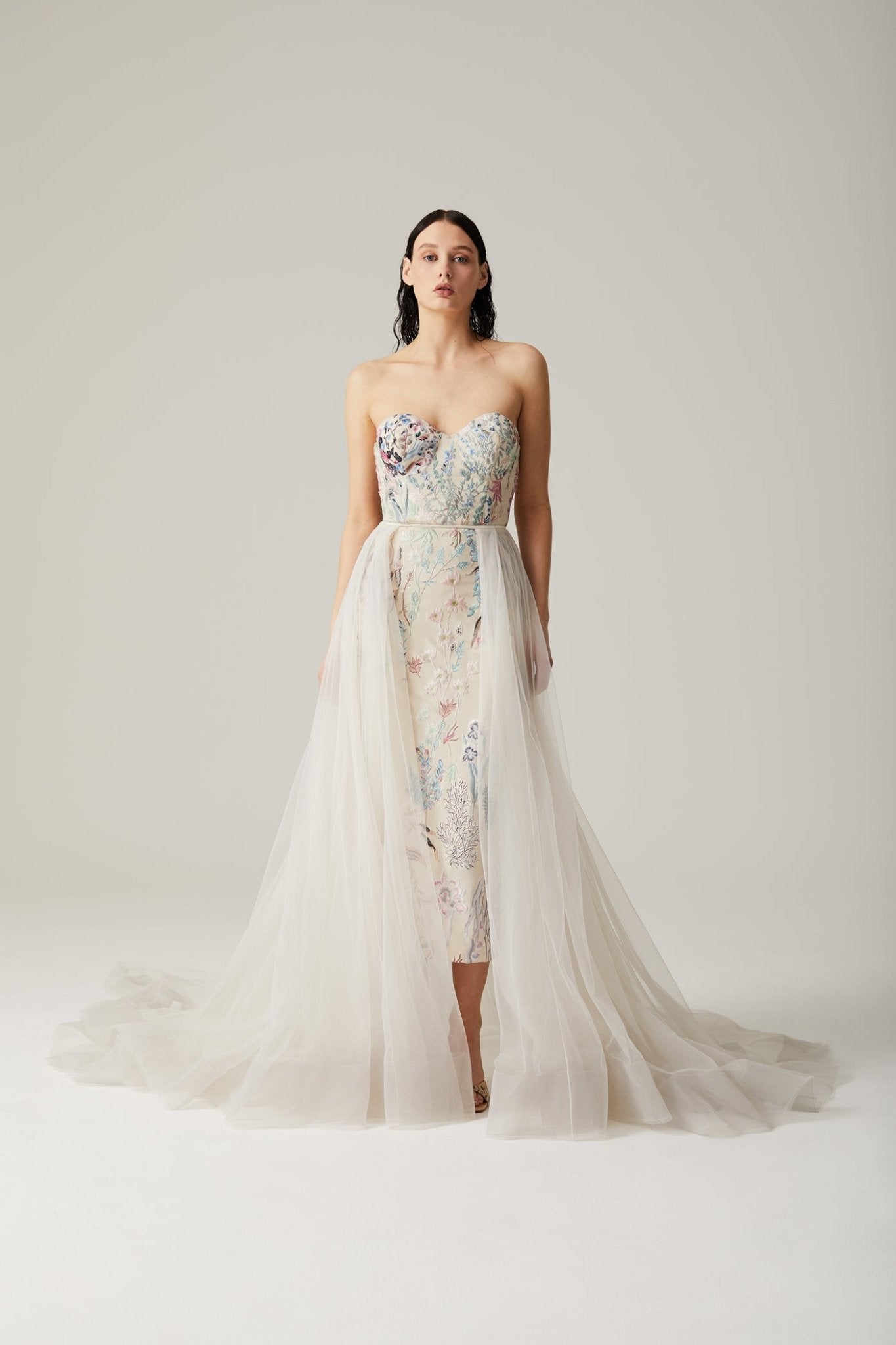 hermione - de - paula - Archive Open Panel Overskirt with Crin Tape in Oyster Shell - botanical - couture