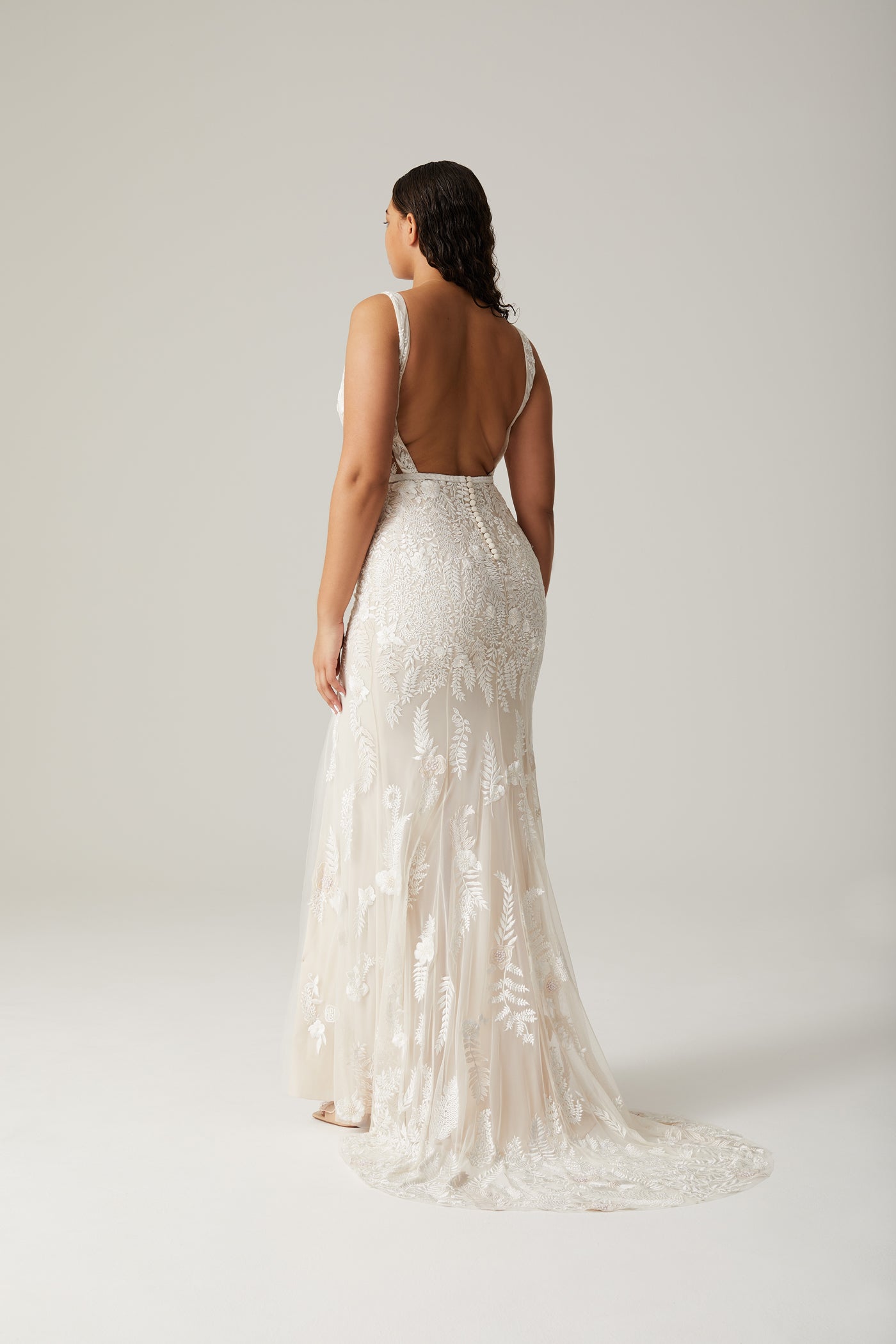 Fern and Rose Gown with Deep V Illusion Neckline | Hermione de Paula Bridal Boutique