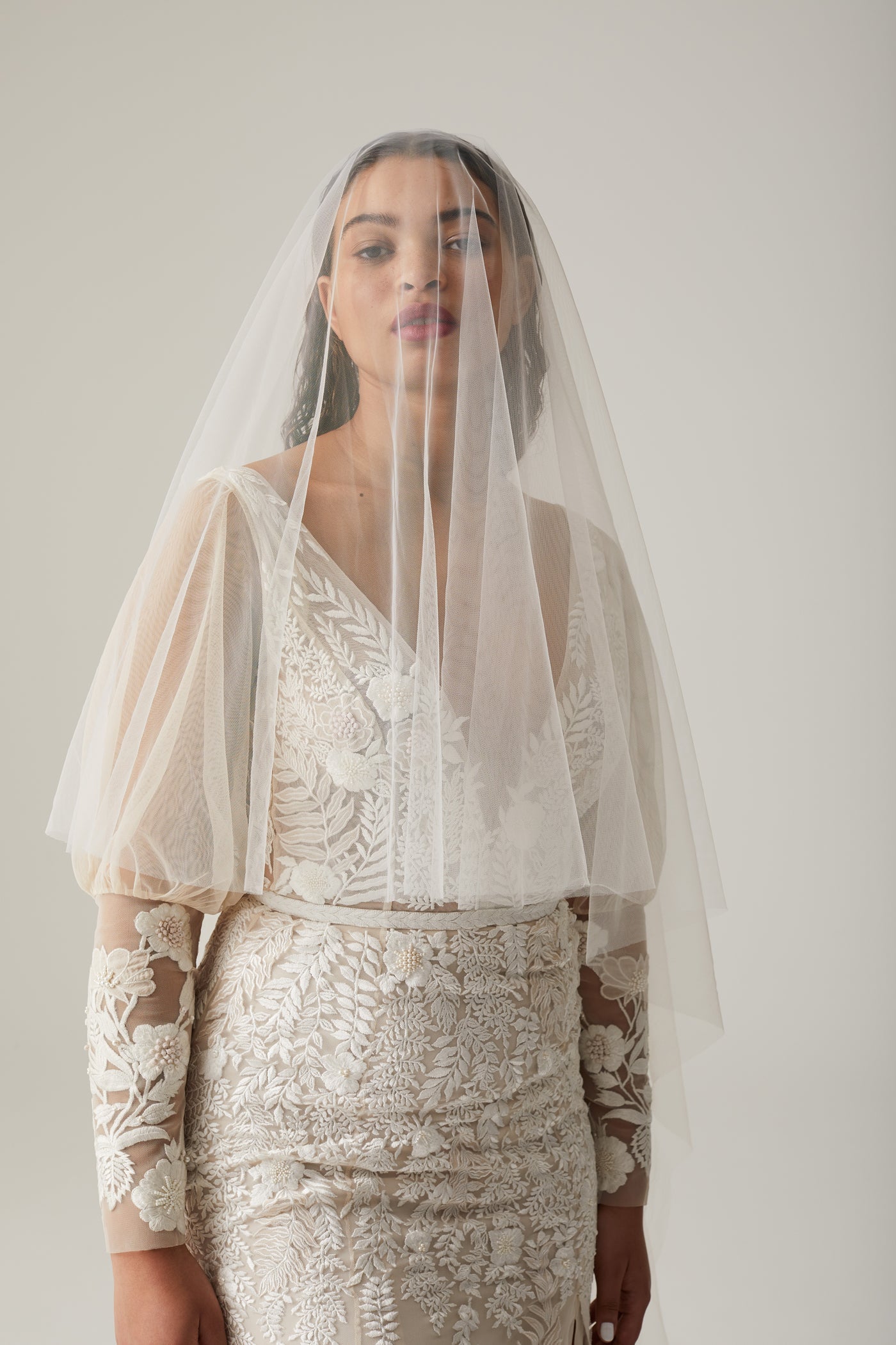 Fern and Rose Gown with Deep V Illusion Neckline | Hermione de Paula Bridal Boutique