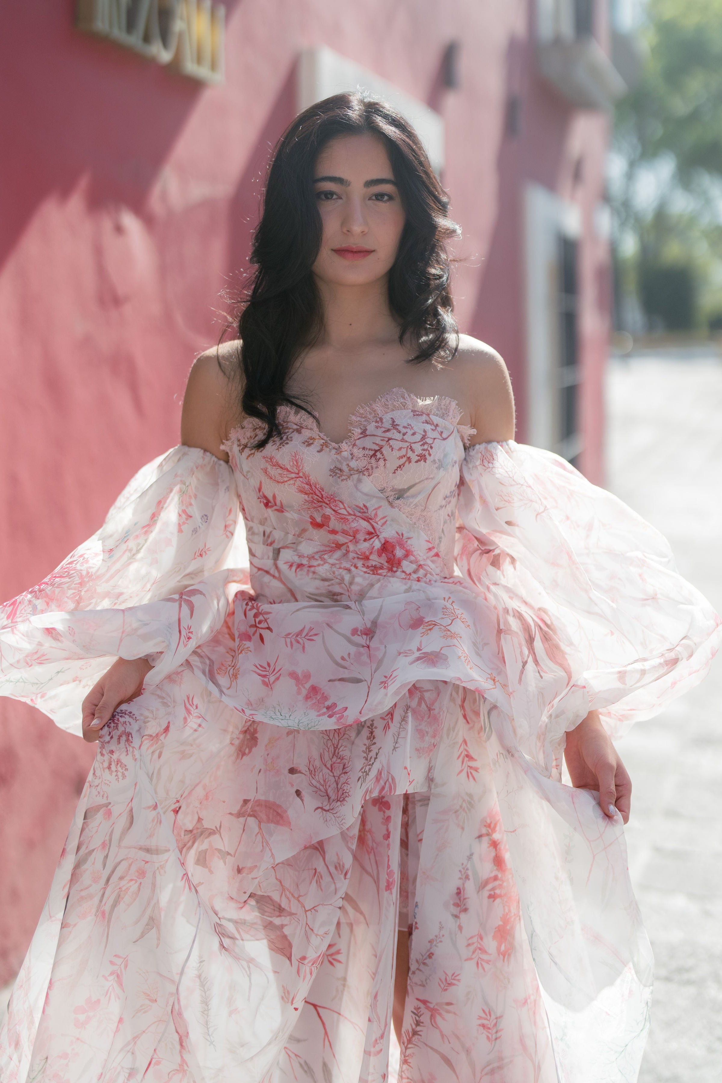 Archive Printed Underwater Wildflower Gown Blush - 3 Pieces - Mini Dress | Overskirt | Sleeves