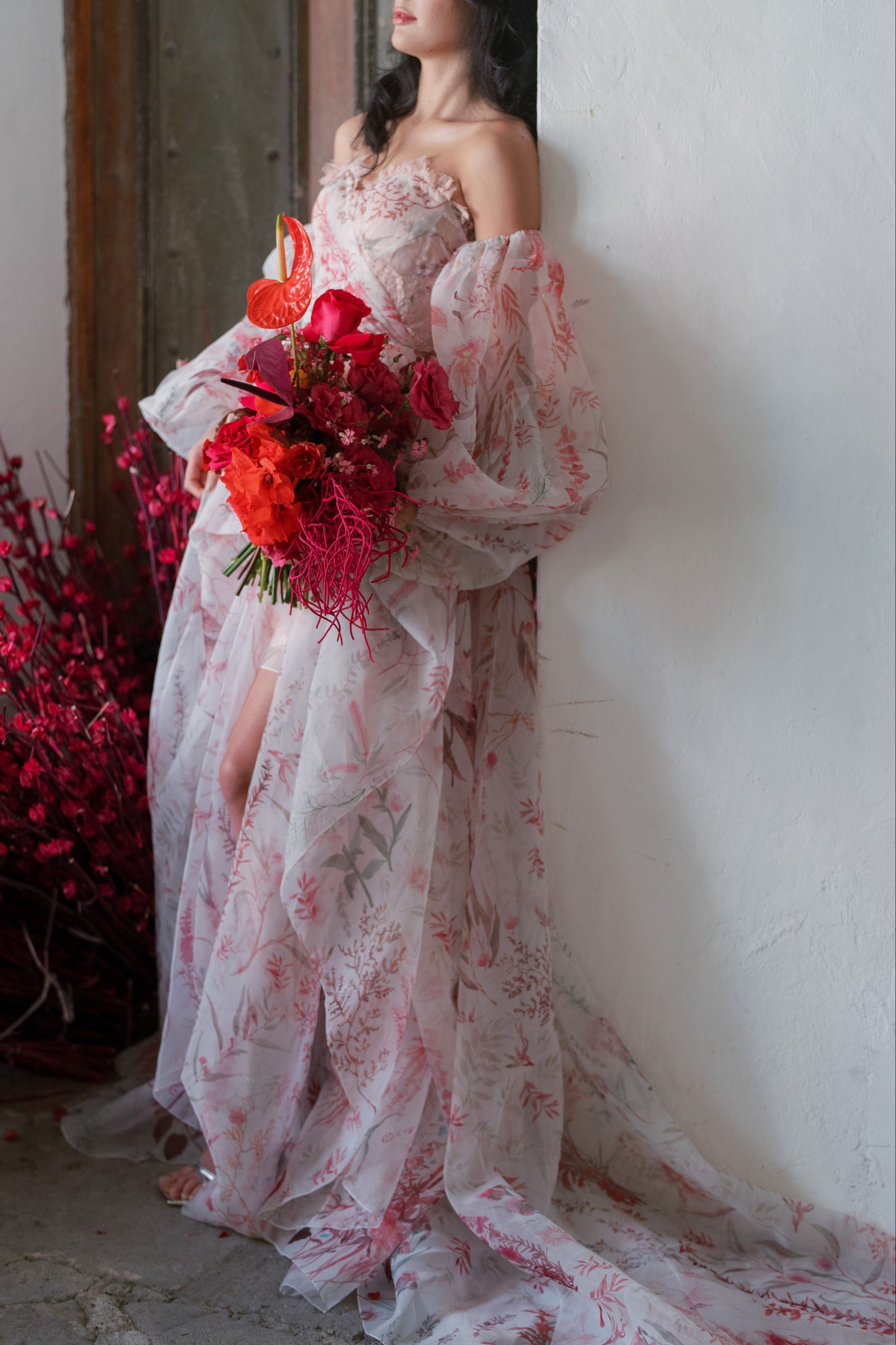 Archive Printed Underwater Wildflower Gown Blush - 3 Pieces - Mini Dress | Overskirt | Sleeves