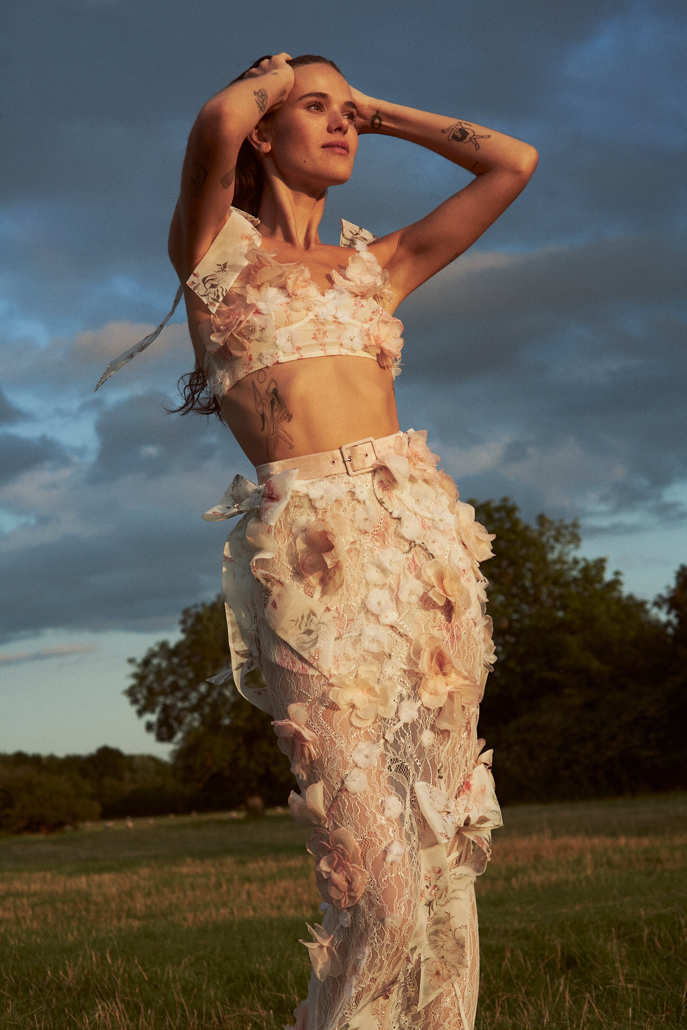 Archive Hand Painted Rose & Bow Lace Two Piece